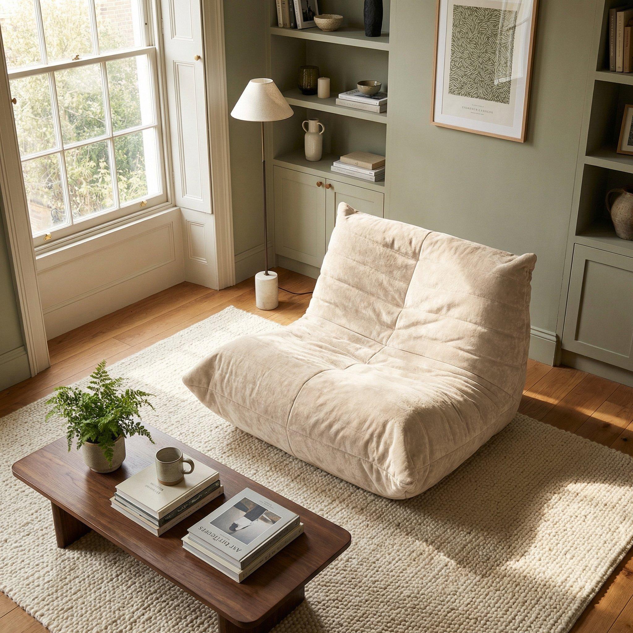 Beige - Urban Meuble - Luxury Chenille Bean Bag Lazy Sofa - 2