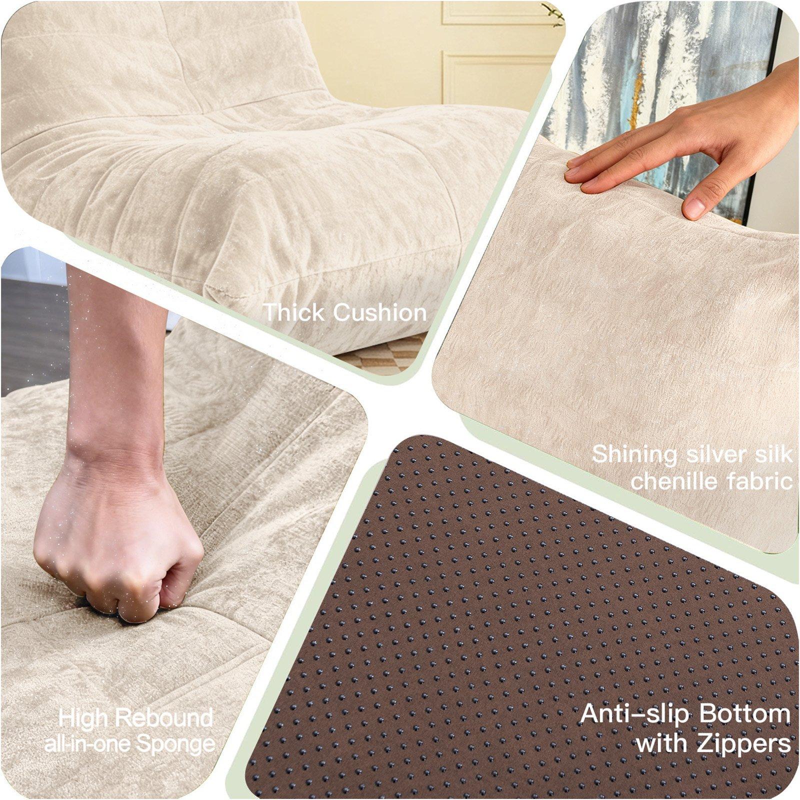 Beige - Urban Meuble - Luxury Chenille Bean Bag Lazy Sofa - 12