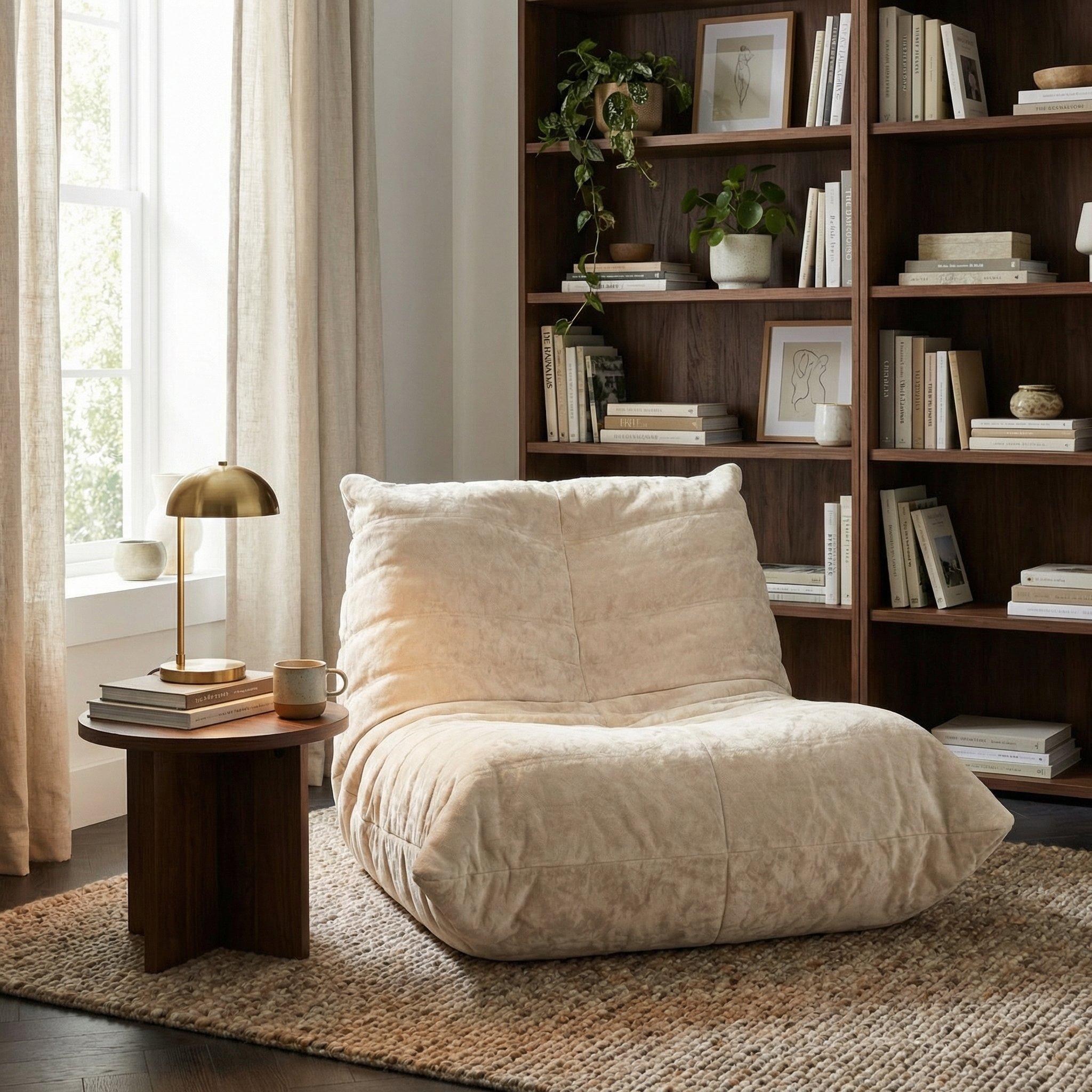 Beige - Urban Meuble - Luxury Chenille Bean Bag Lazy Sofa - 3