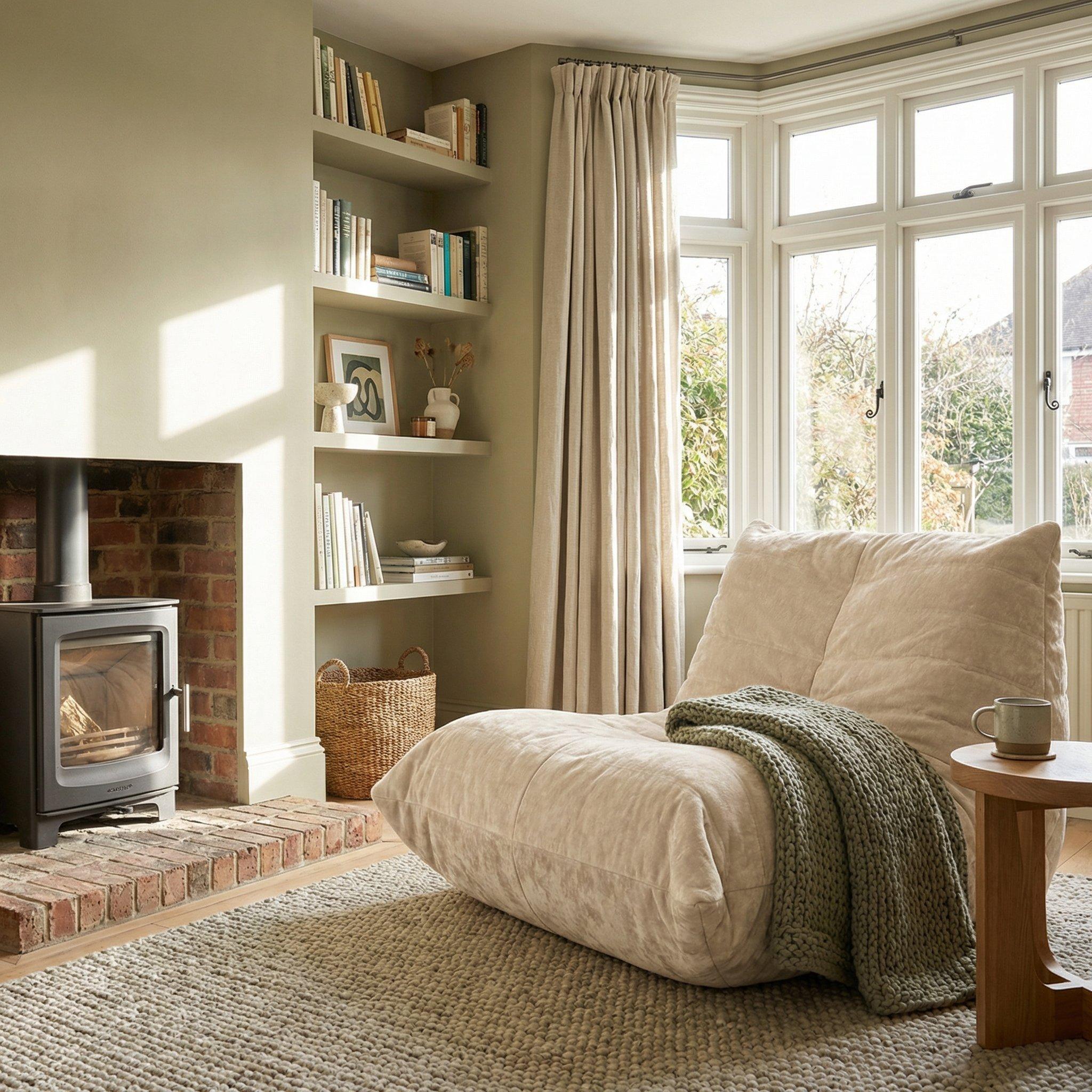 Beige - Urban Meuble - Luxury Chenille Bean Bag Lazy Sofa - 4