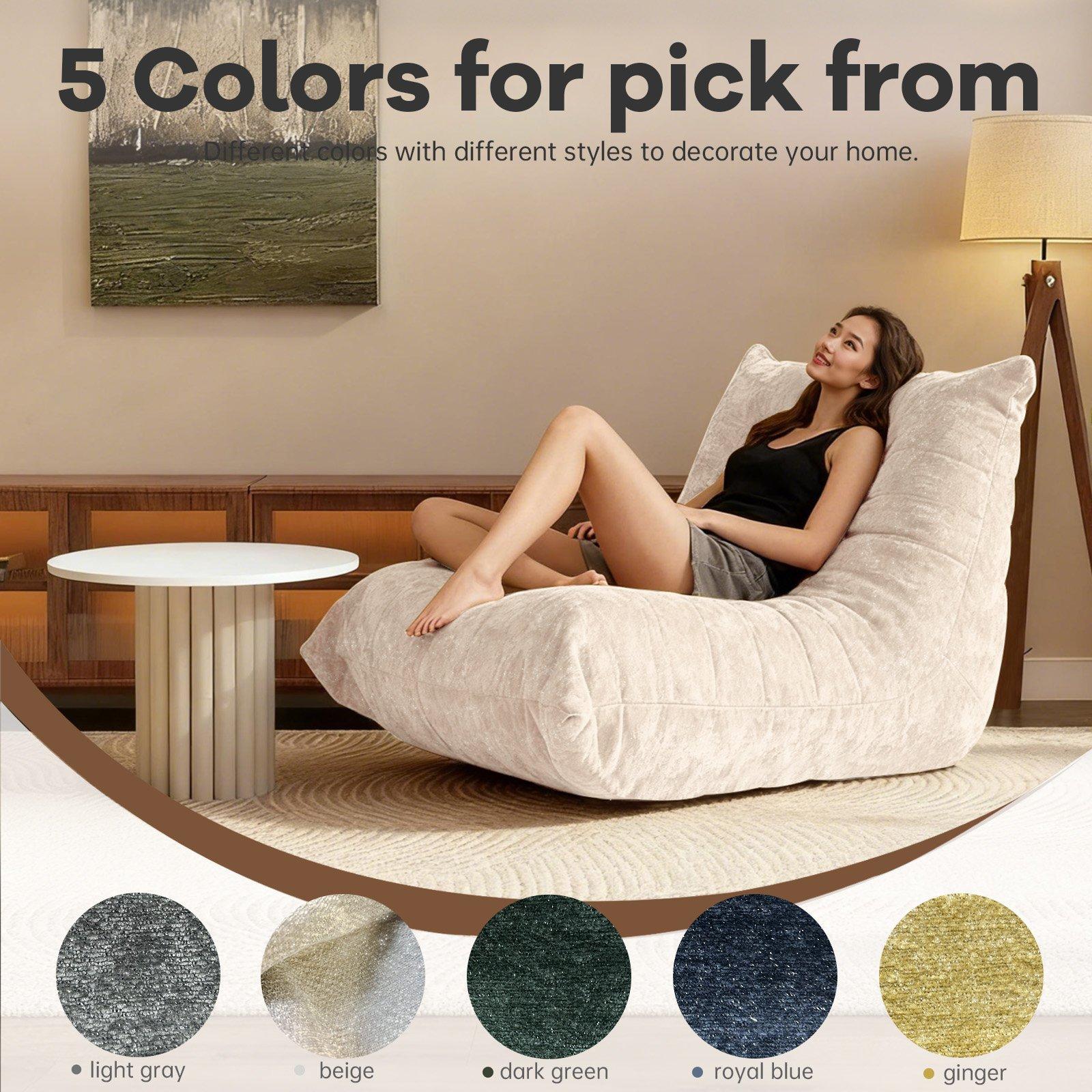 Beige - Urban Meuble - Luxury Chenille Bean Bag Lazy Sofa - 10