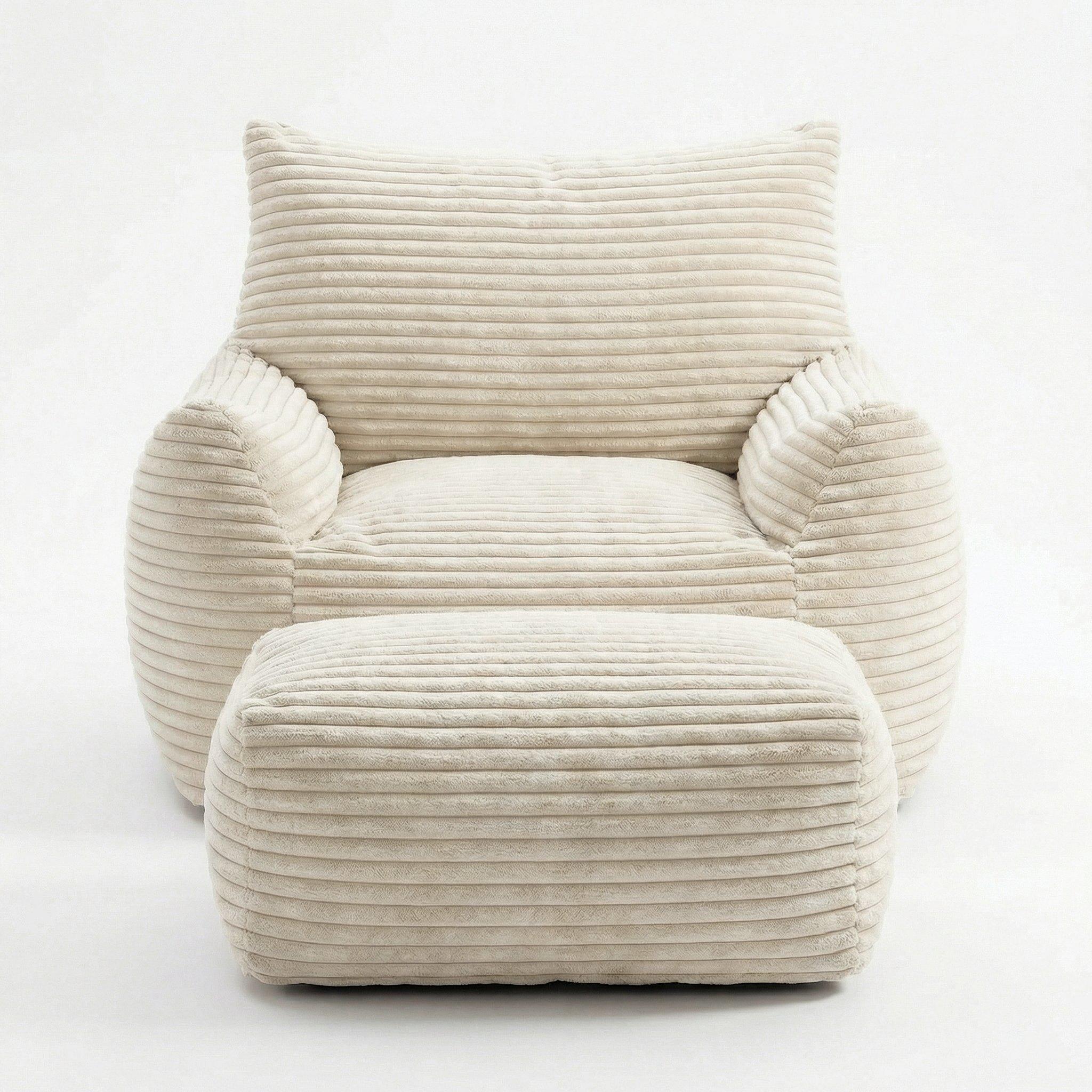 Beige - Urban Meuble - Corduroy Bean Bag Chair with Footrest - 11