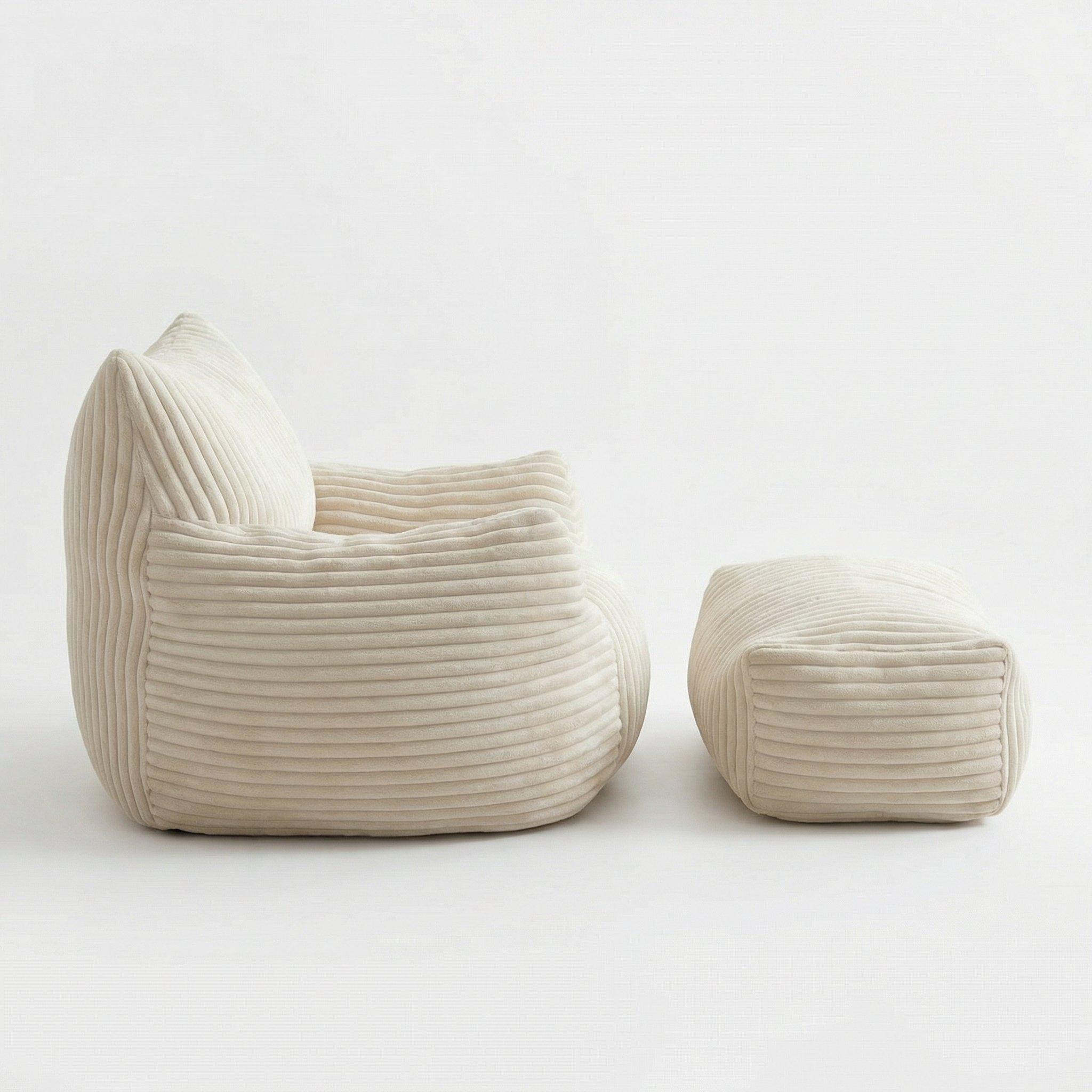 Beige - Urban Meuble - Corduroy Bean Bag Chair with Footrest - 12