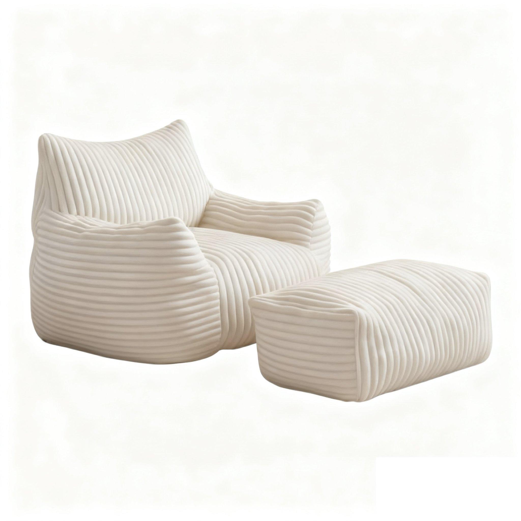 Beige - Urban Meuble - Corduroy Bean Bag Chair with Footrest - 5