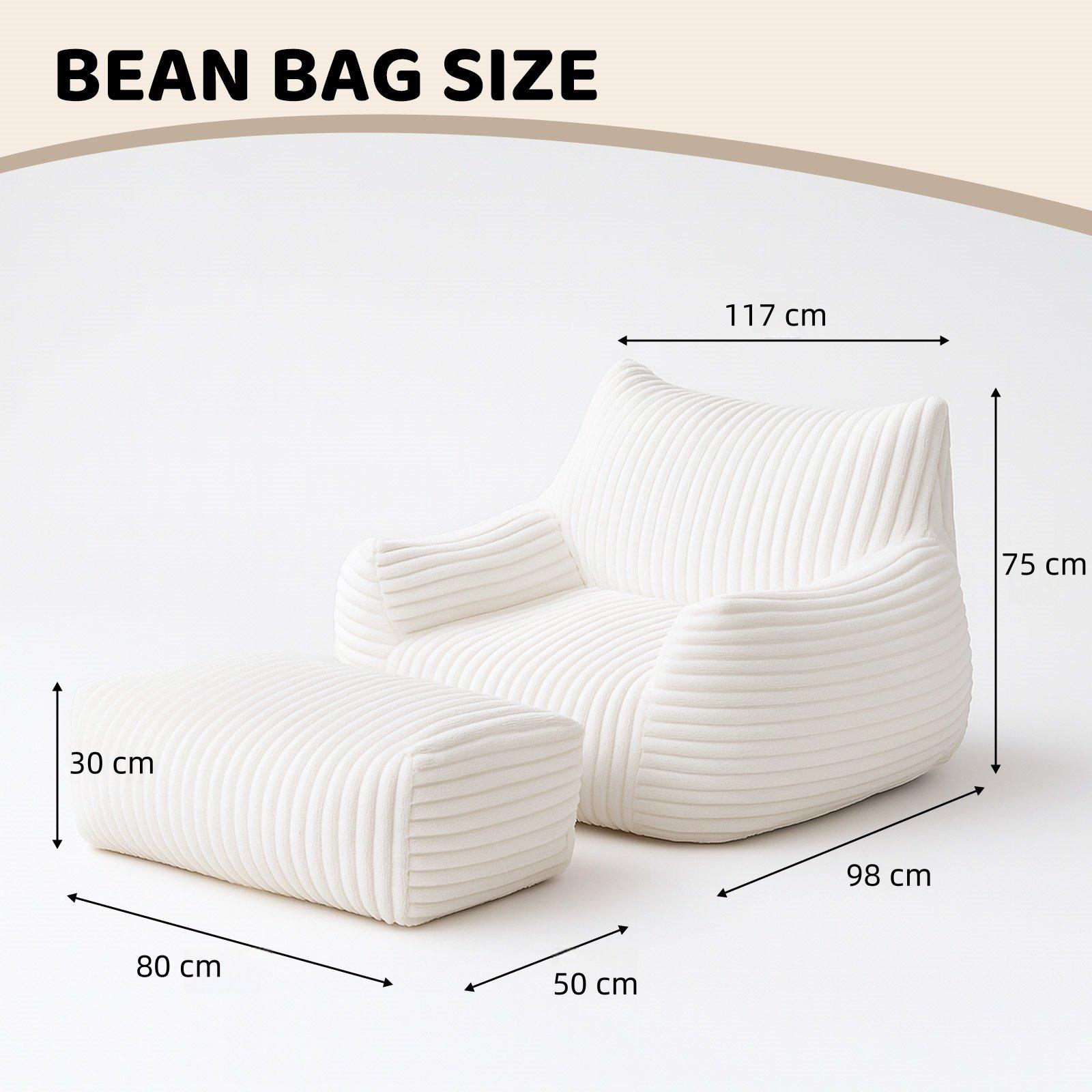 Beige - Urban Meuble - Corduroy Bean Bag Chair with Footrest - 6