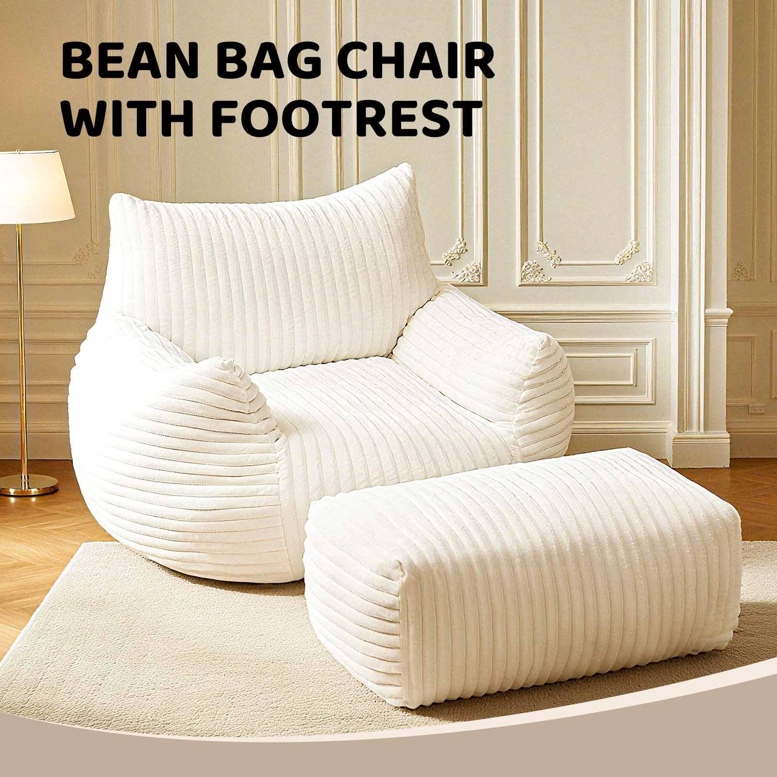 Beige - Urban Meuble - Corduroy Bean Bag Chair with Footrest - 10