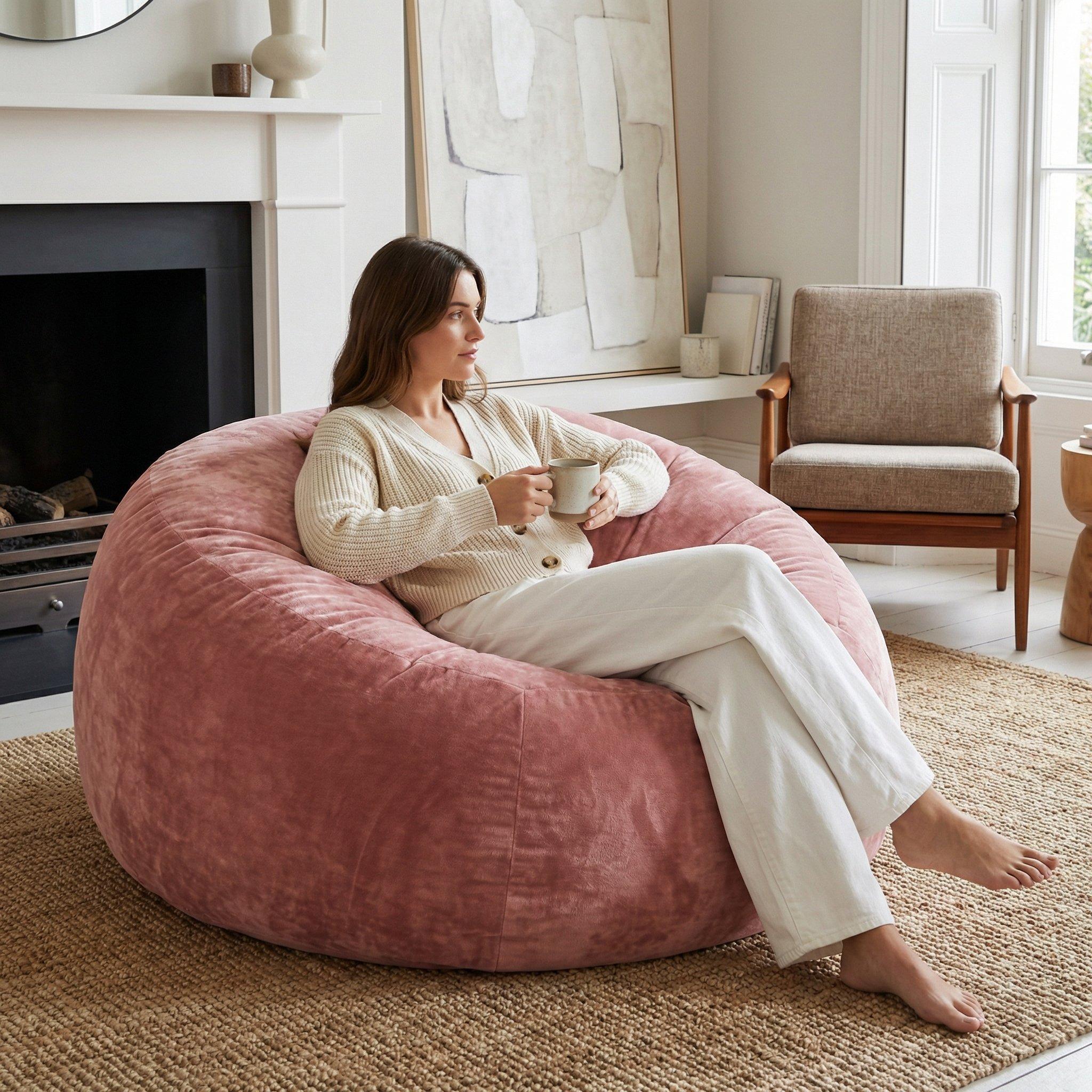 Pink - Urban Meuble - Modern Round Bean Bag Sofa Chair - 2
