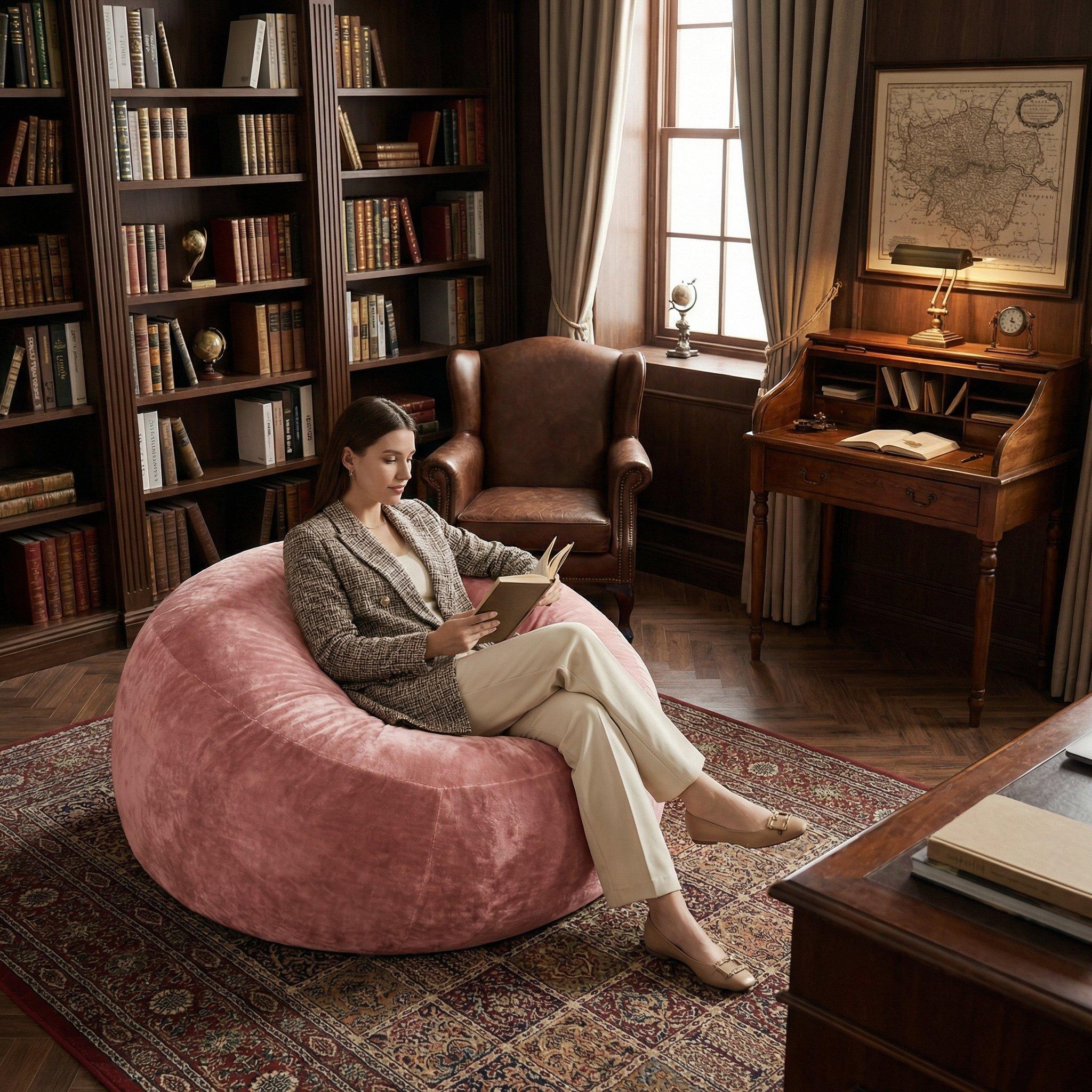 Pink - Urban Meuble - Modern Round Bean Bag Sofa Chair - 4