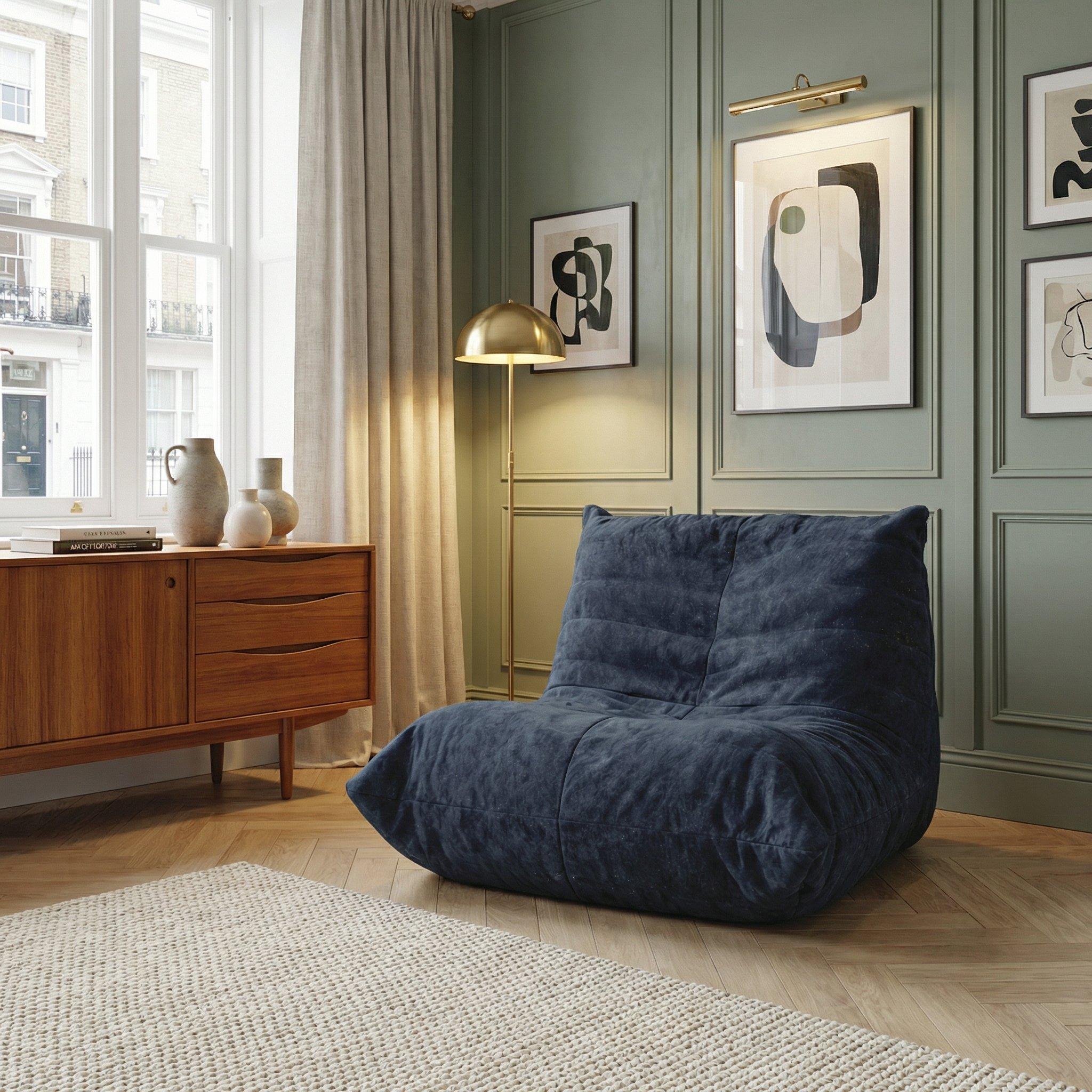 Blue - Urban Meuble - Luxury Chenille Bean Bag Lazy Sofa - 1