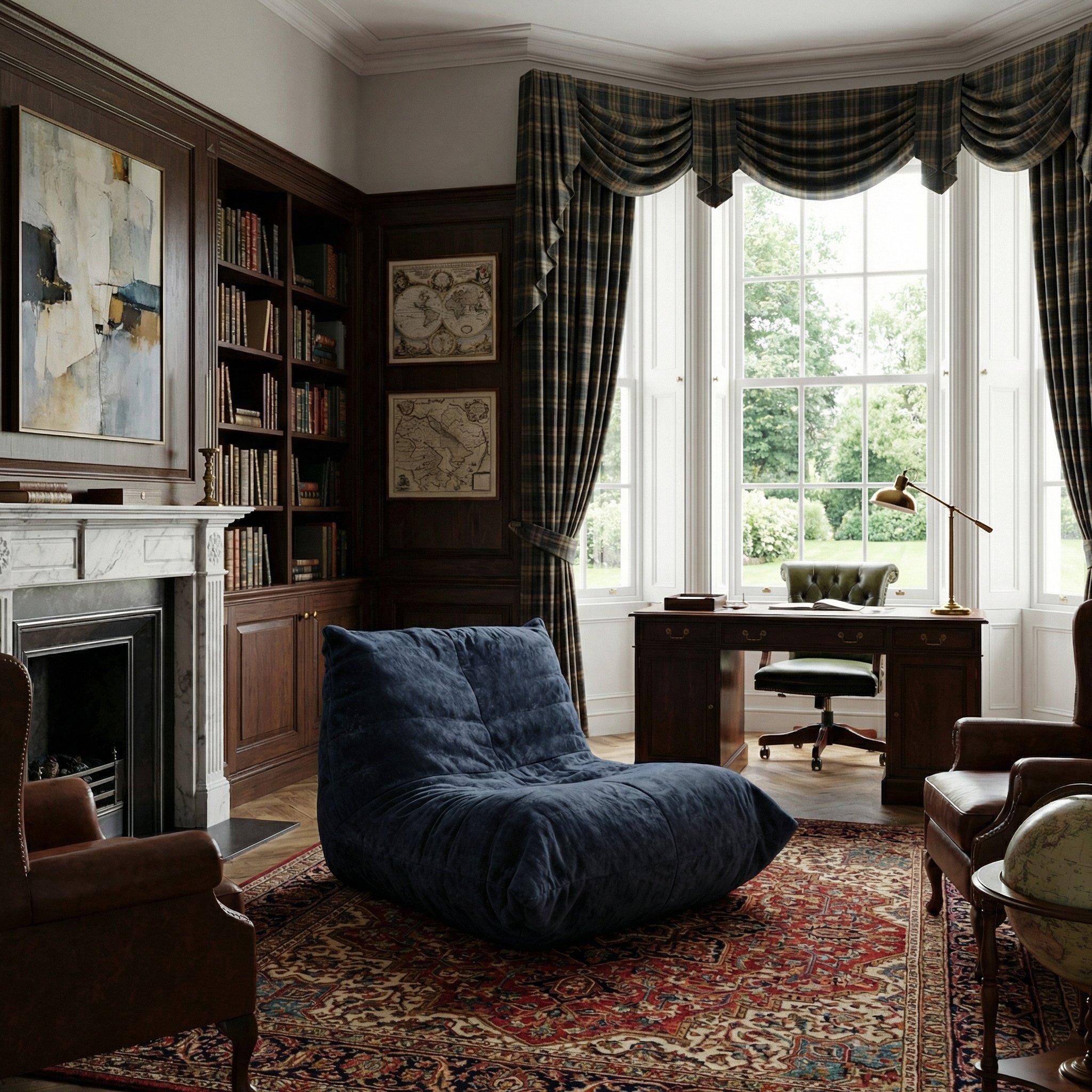 Blue - Urban Meuble - Luxury Chenille Bean Bag Lazy Sofa - 2