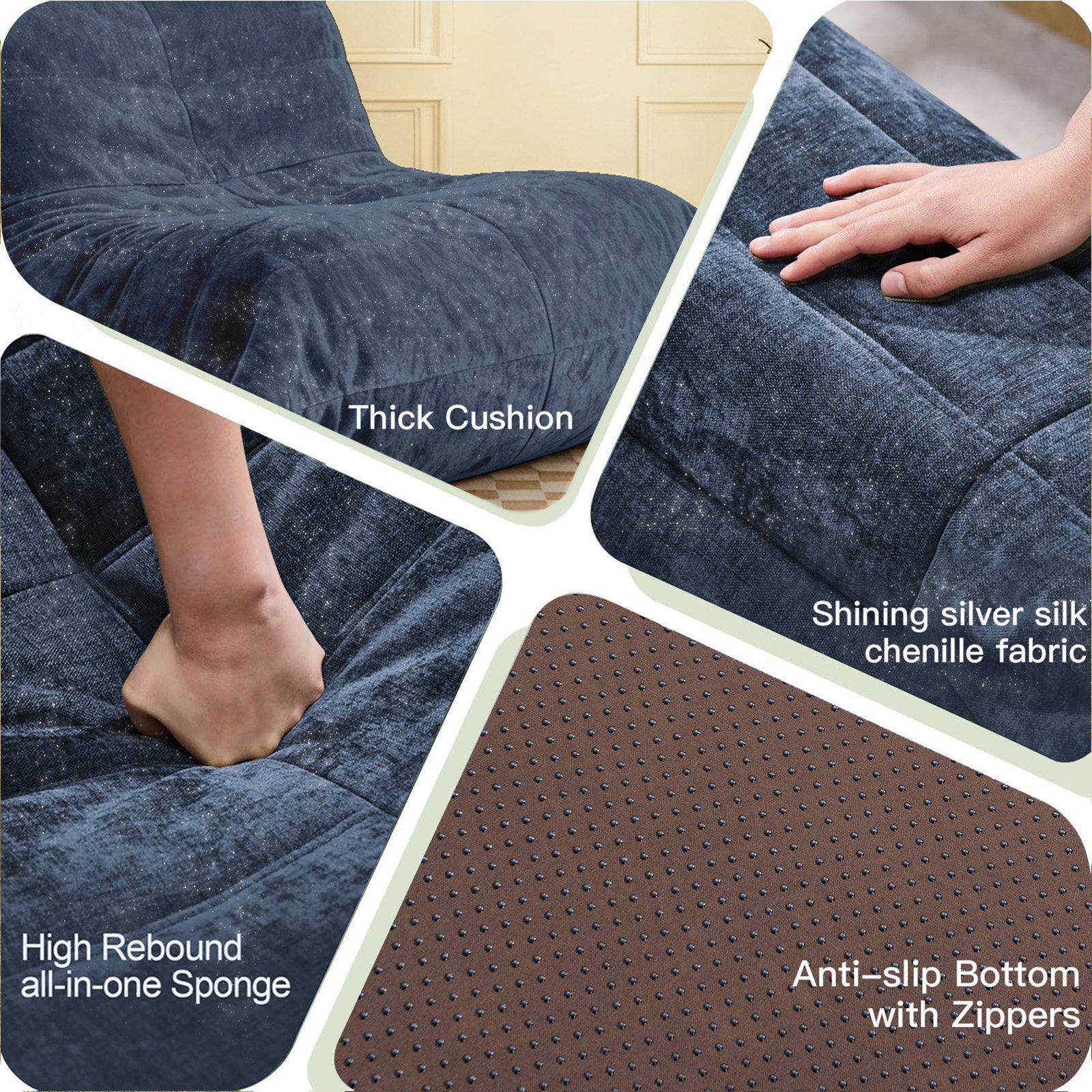 Blue - Urban Meuble - Luxury Chenille Bean Bag Lazy Sofa - 12