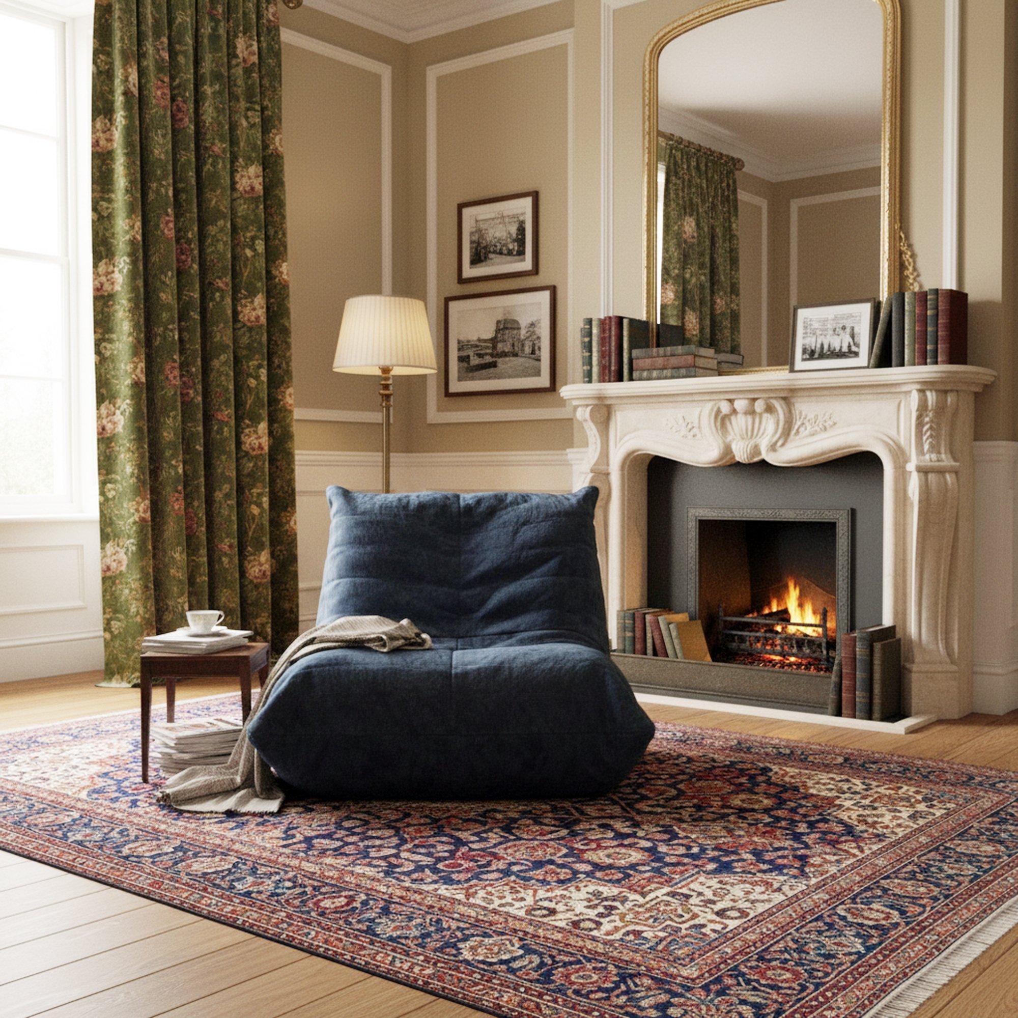 Blue - Urban Meuble - Luxury Chenille Bean Bag Lazy Sofa - 3