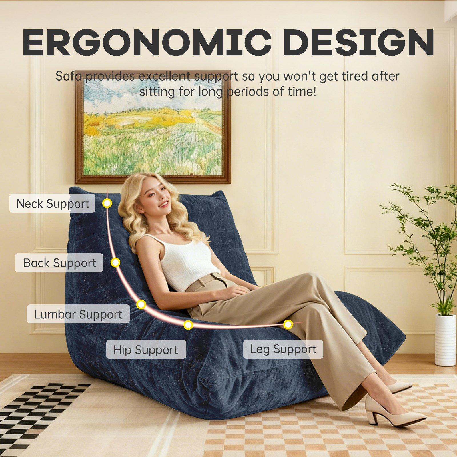 Blue - Urban Meuble - Luxury Chenille Bean Bag Lazy Sofa - 9