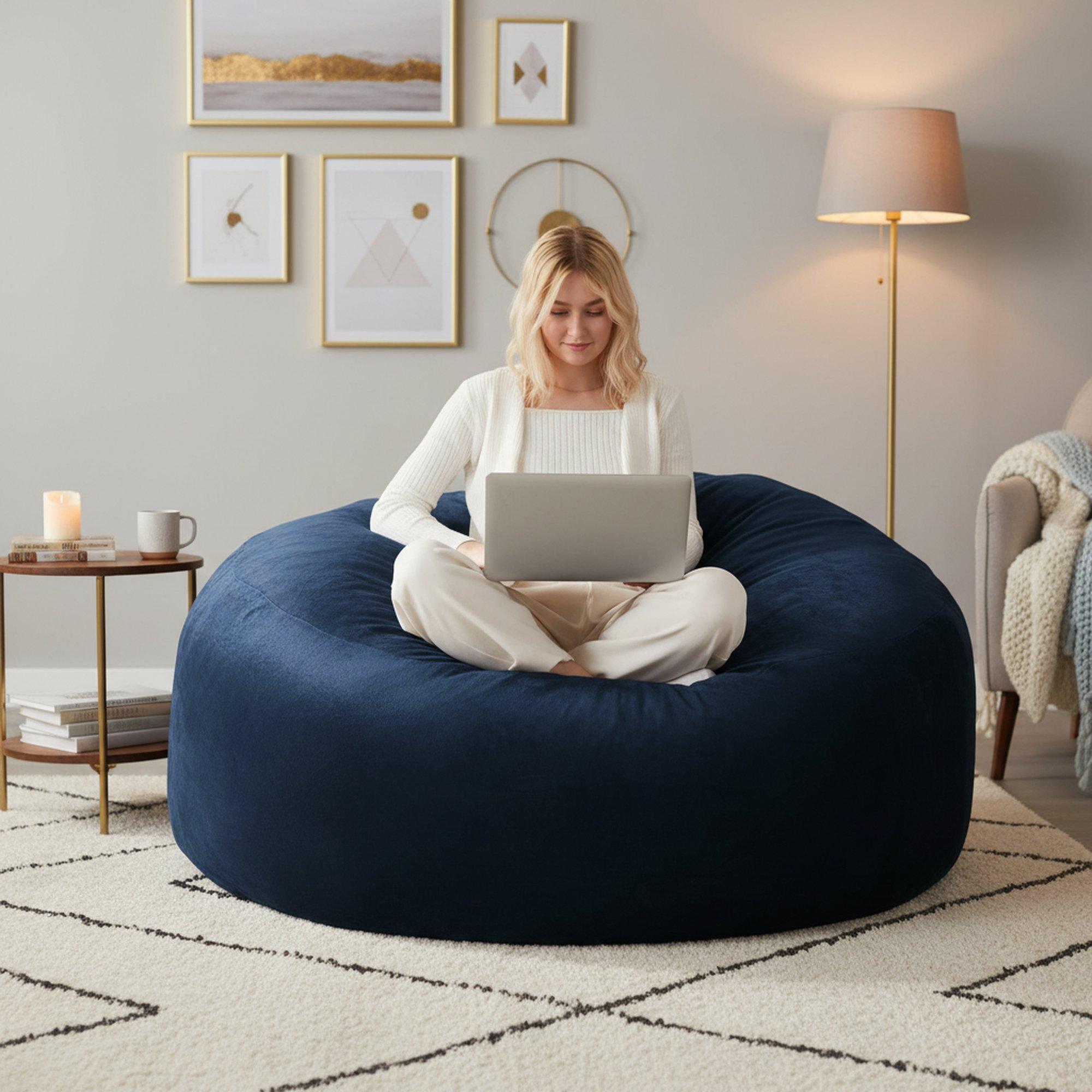 Blue - Urban Meuble - Modern Round Bean Bag Sofa Chair - 3