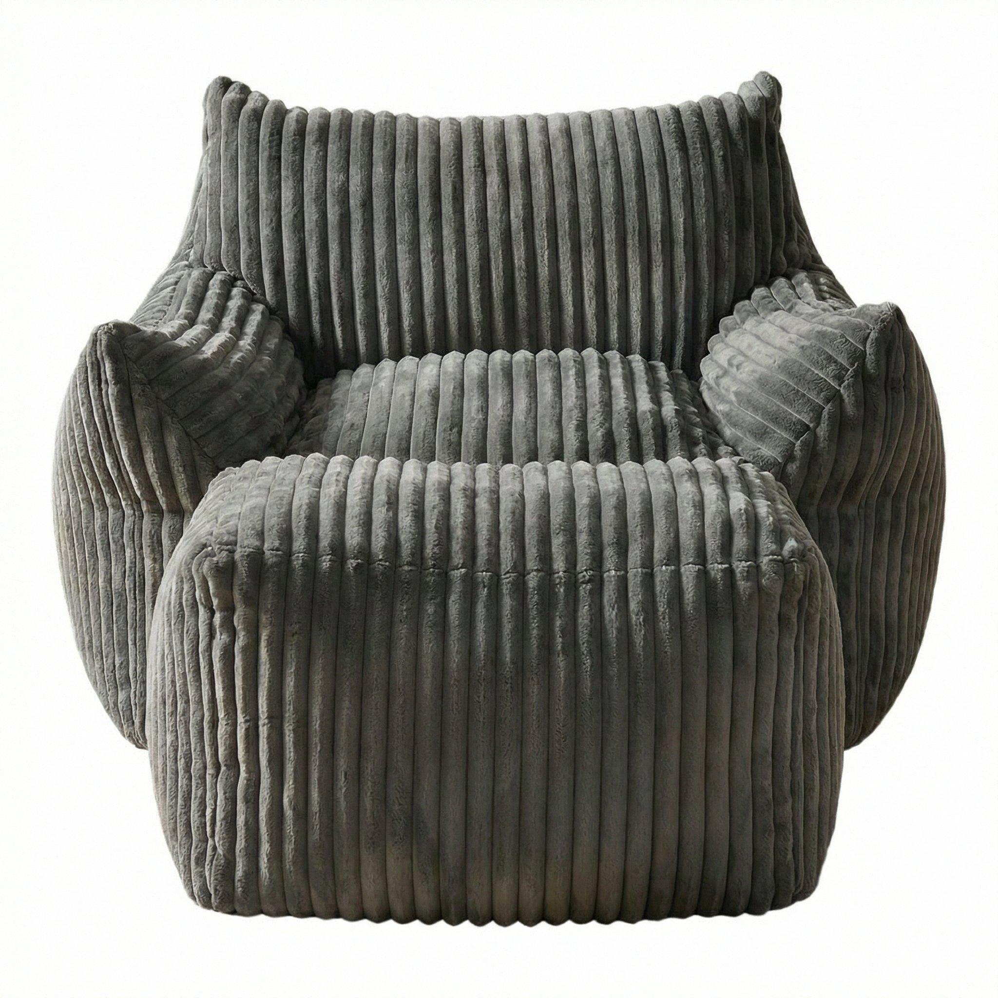 Dark Grey - Urban Meuble - Corduroy Bean Bag Chair with Footrest - 7