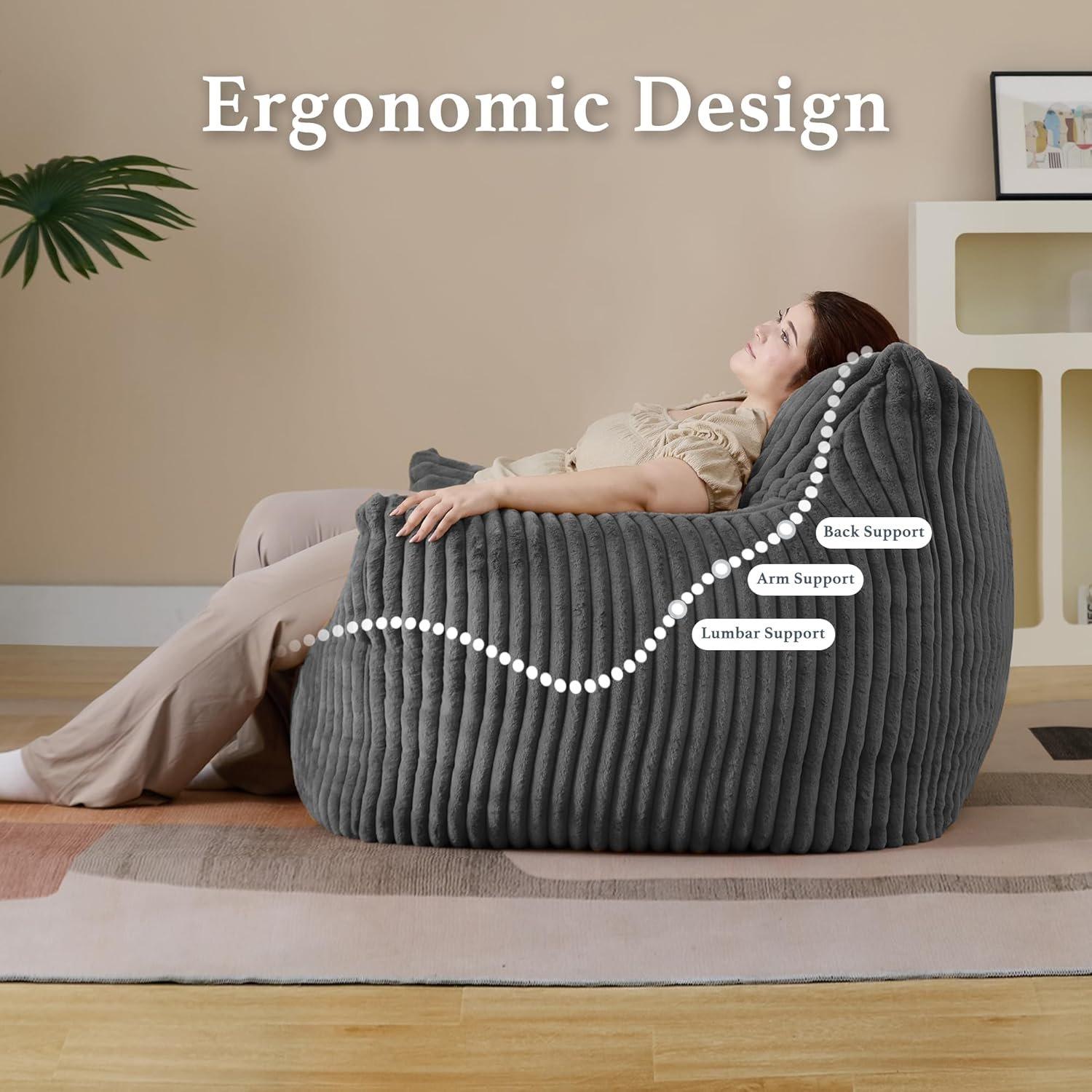 Dark Grey - Urban Meuble - Plush Corduroy Bean Bag Chair - 7