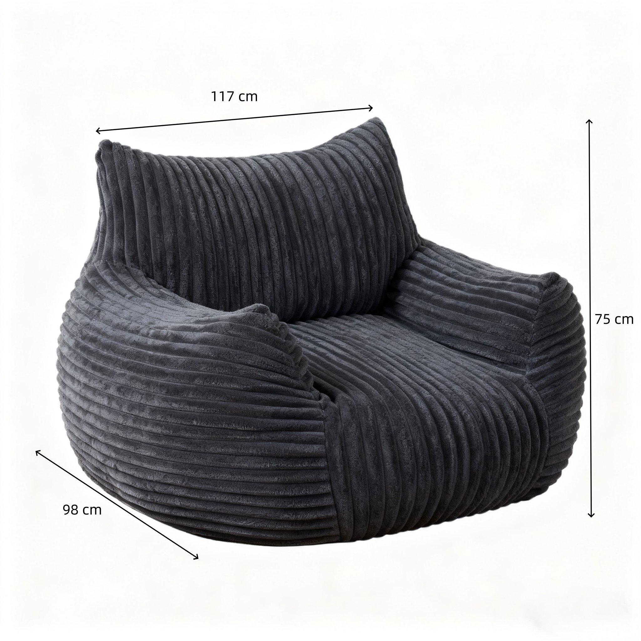 Dark Grey - Urban Meuble - Plush Corduroy Bean Bag Chair - 5