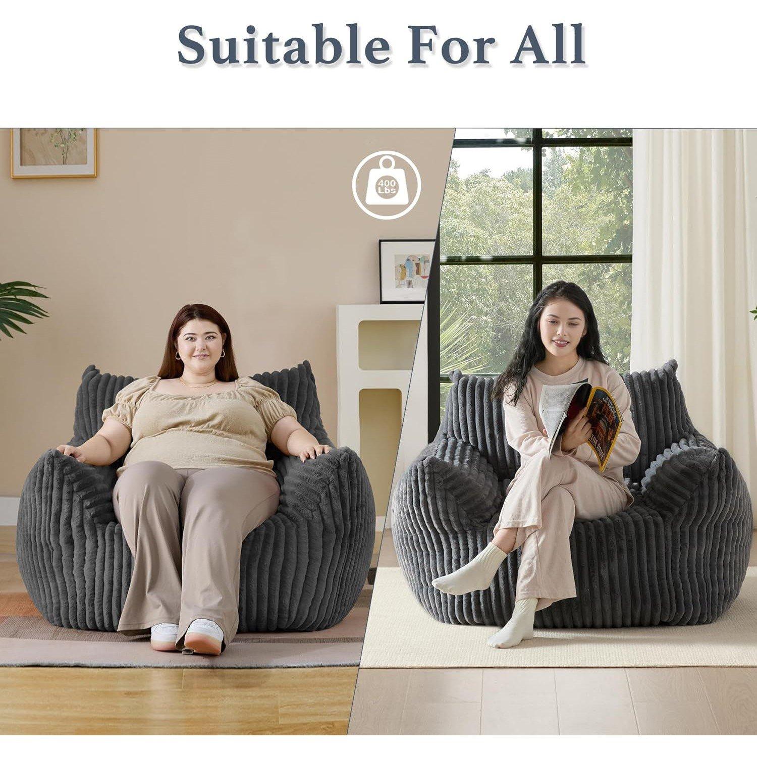 Dark Grey - Urban Meuble - Plush Corduroy Bean Bag Chair - 6