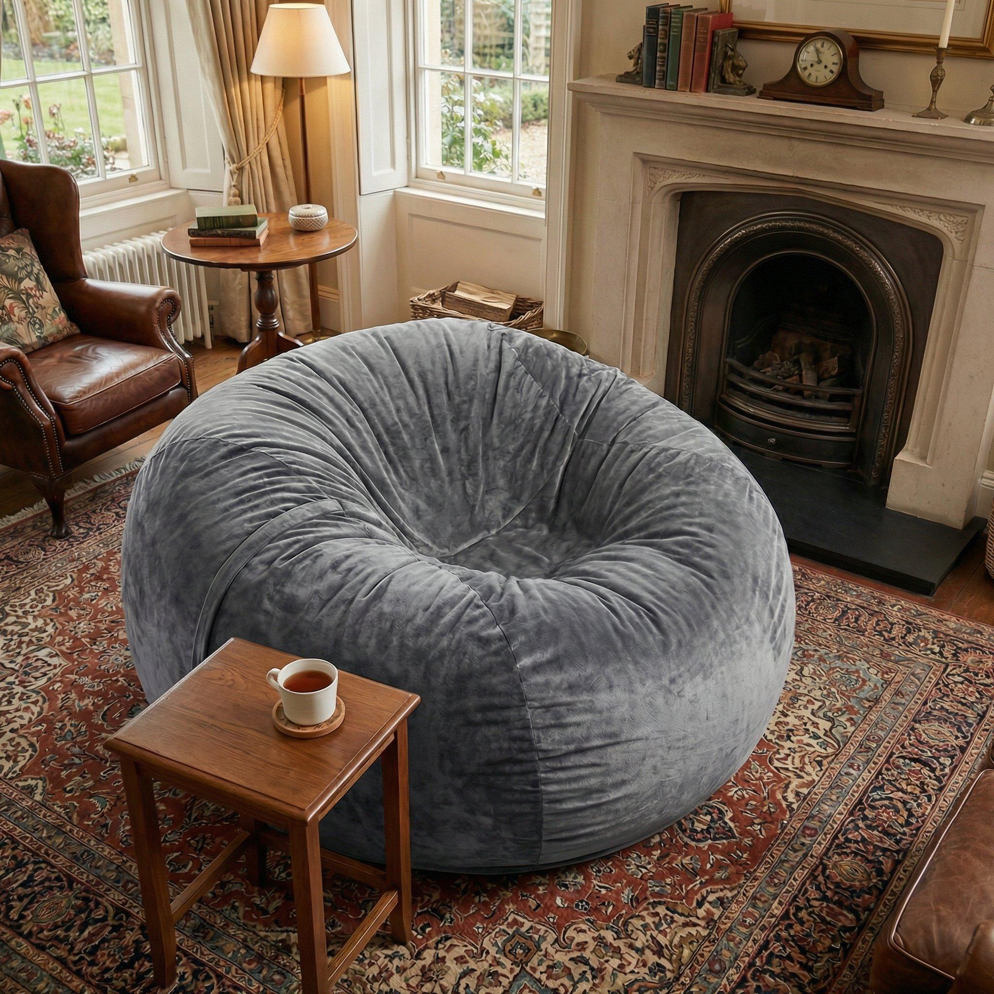 Urban Meuble  Modern Round Bean Bag Sofa Chair - Dark Grey