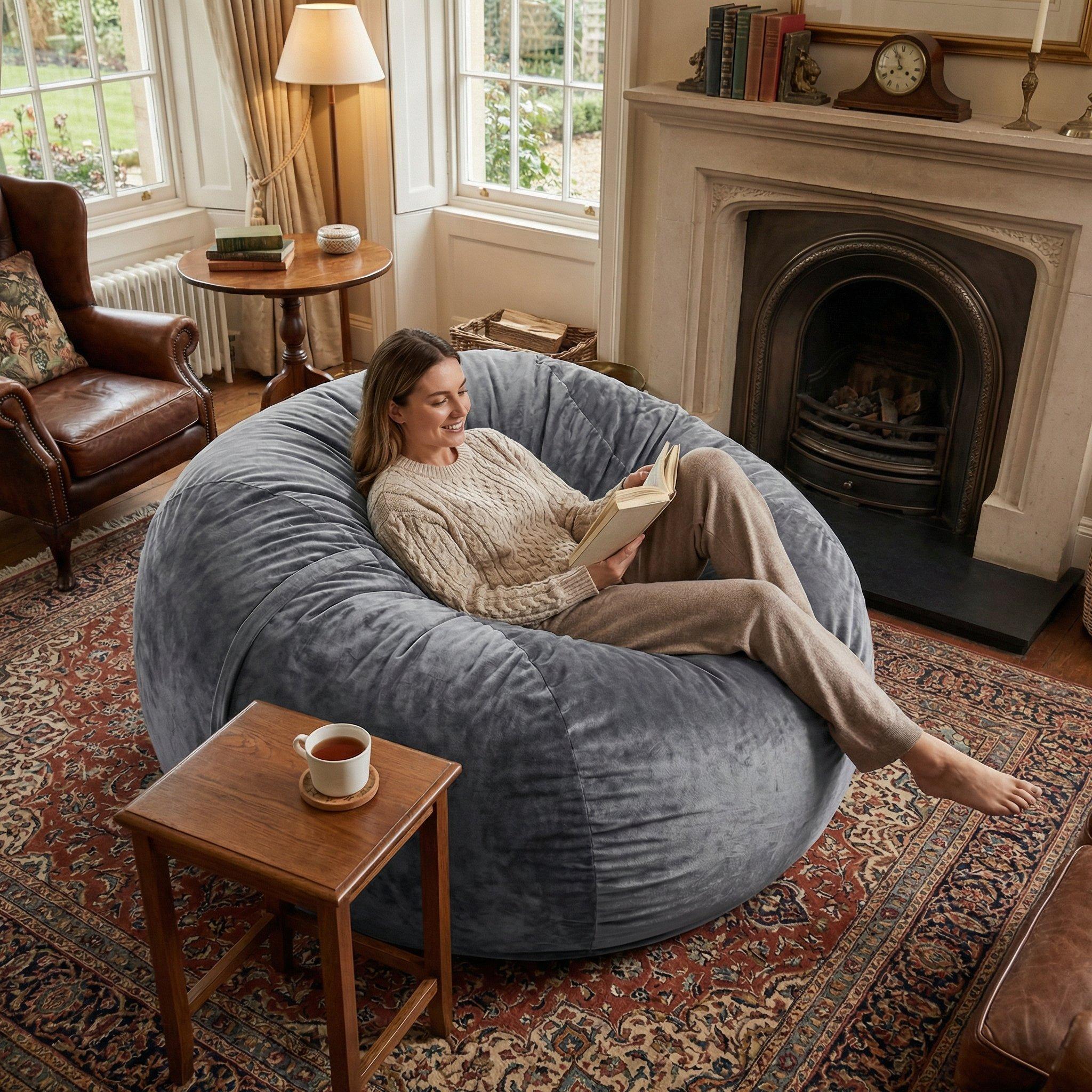 Dark Grey - Urban Meuble - Modern Round Bean Bag Sofa Chair - 2