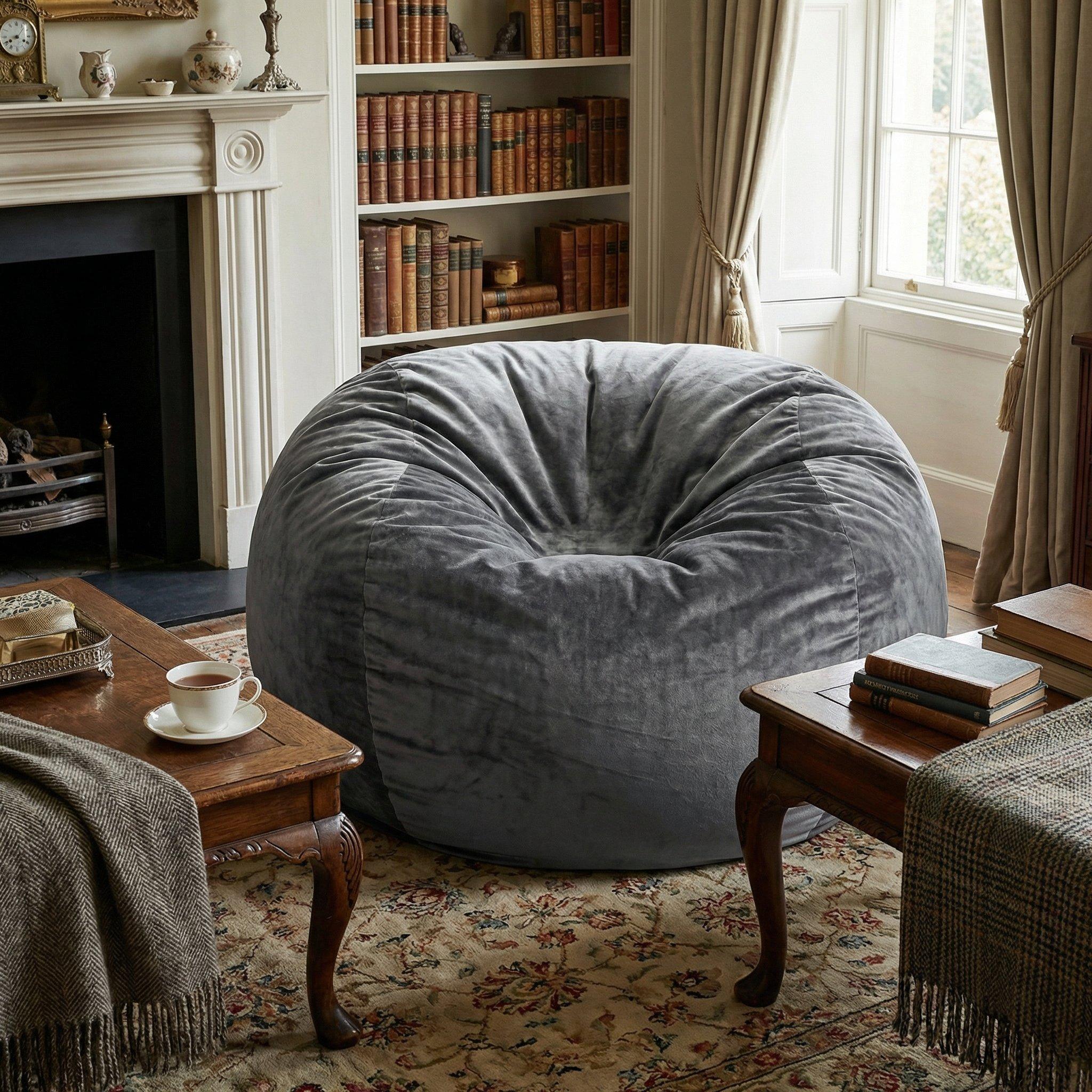 Dark Grey - Urban Meuble - Modern Round Bean Bag Sofa Chair - 3