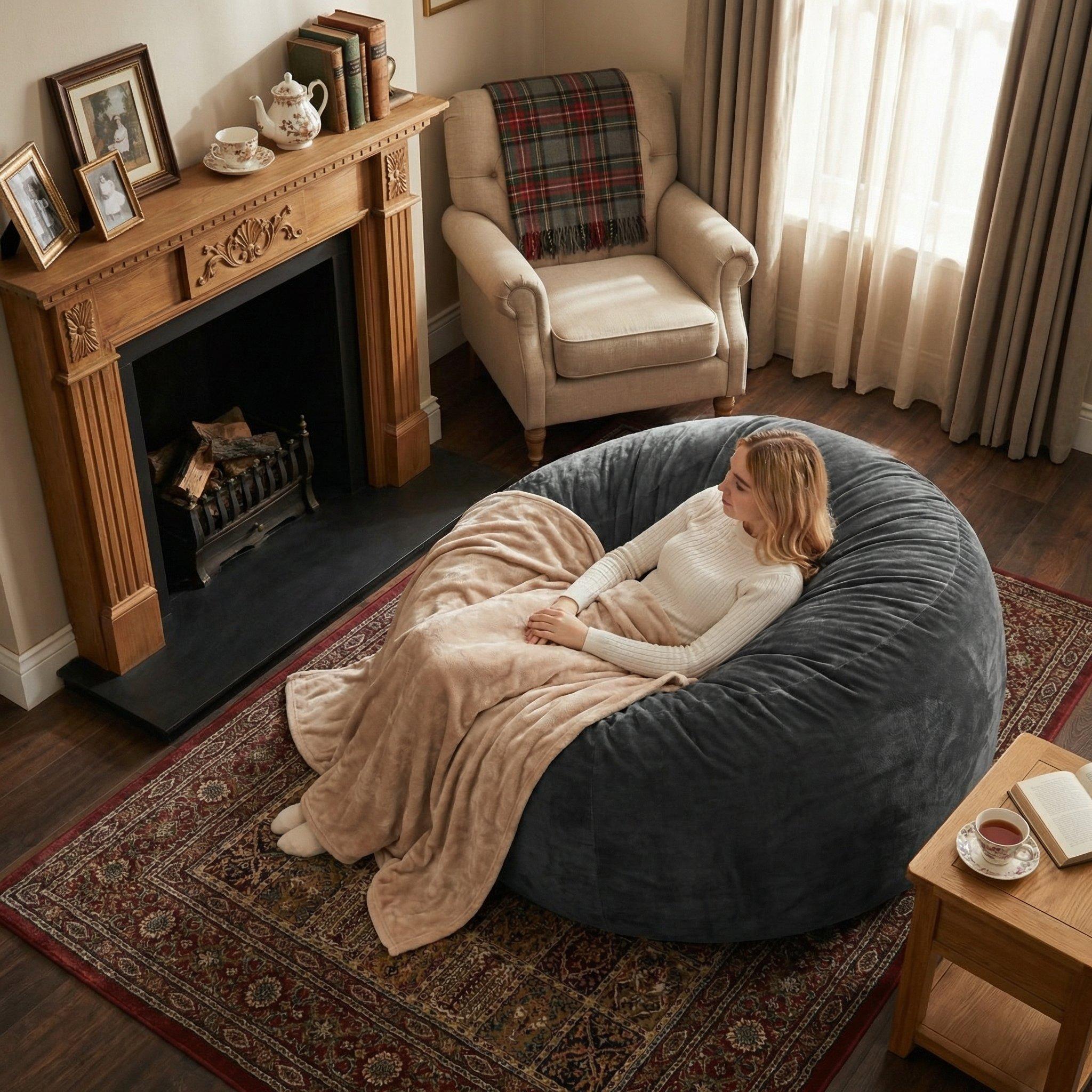 Dark Grey - Urban Meuble - Modern Round Bean Bag Sofa Chair - 4