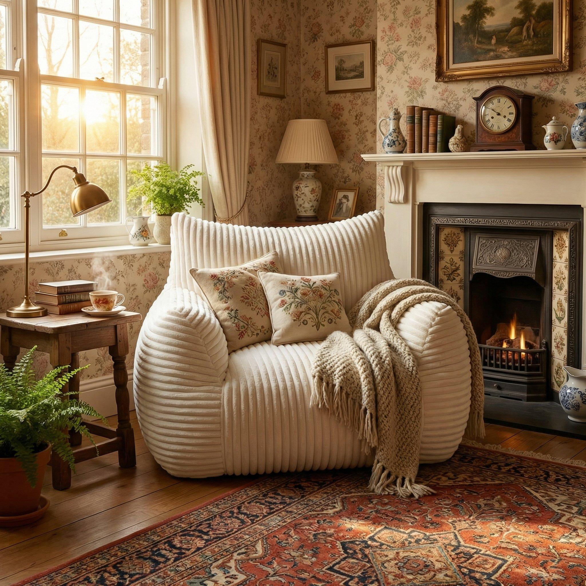 Beige - Urban Meuble - Plush Corduroy Bean Bag Chair - 1