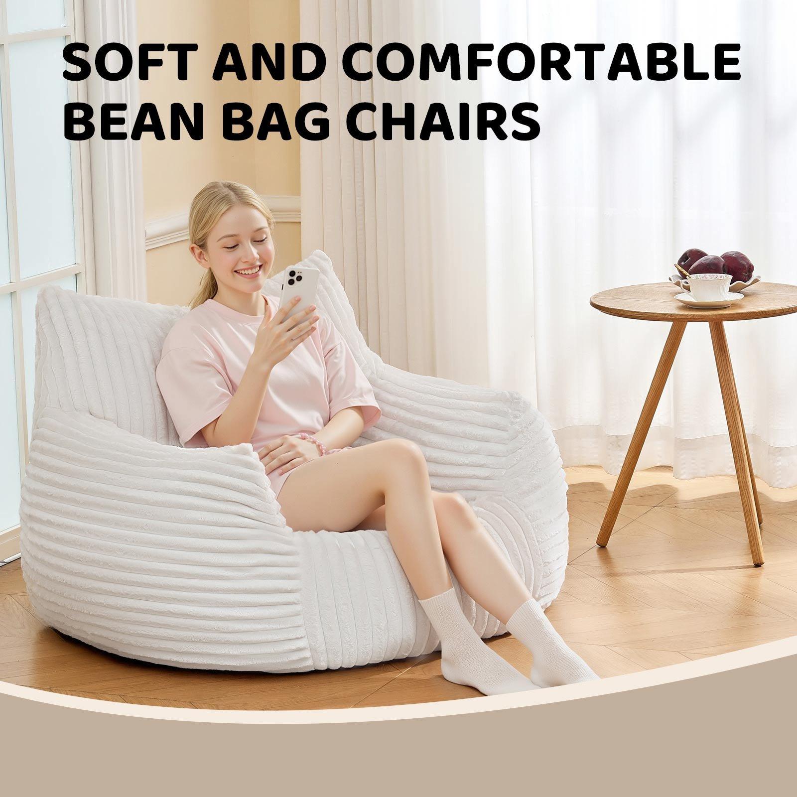 Beige - Urban Meuble - Plush Corduroy Bean Bag Chair - 11