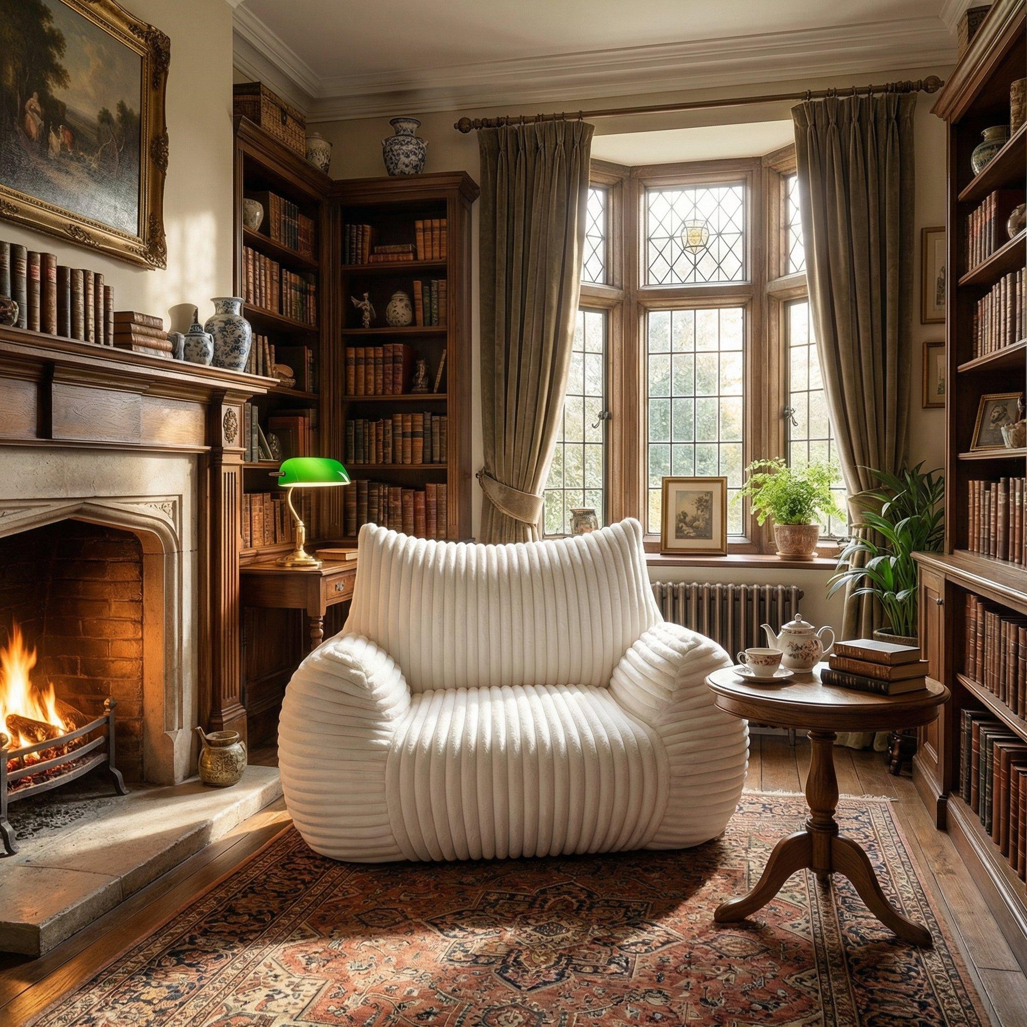 Beige - Urban Meuble - Plush Corduroy Bean Bag Chair - 3