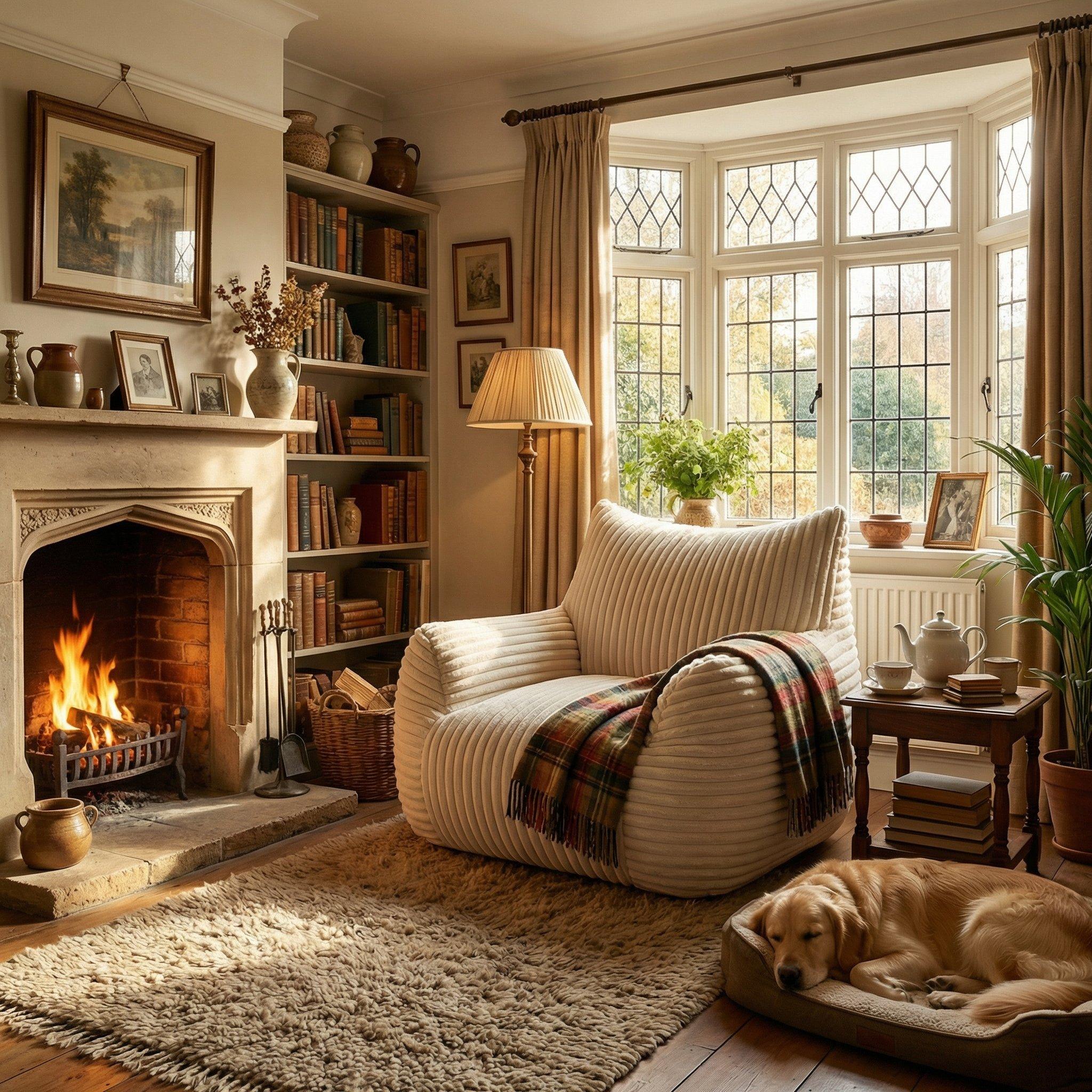 Beige - Urban Meuble - Plush Corduroy Bean Bag Chair - 4