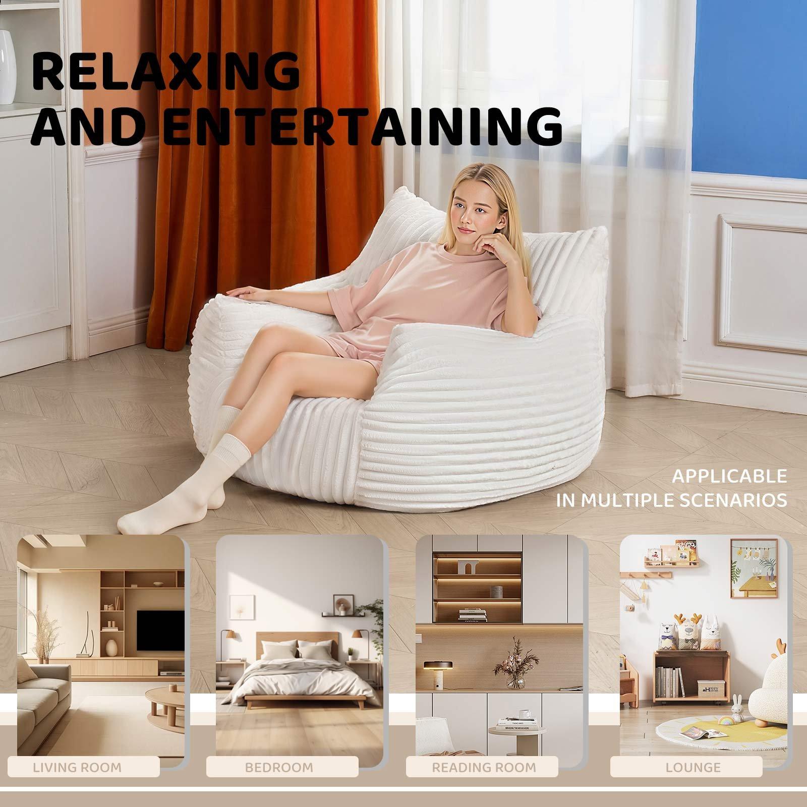 Beige - Urban Meuble - Plush Corduroy Bean Bag Chair - 9