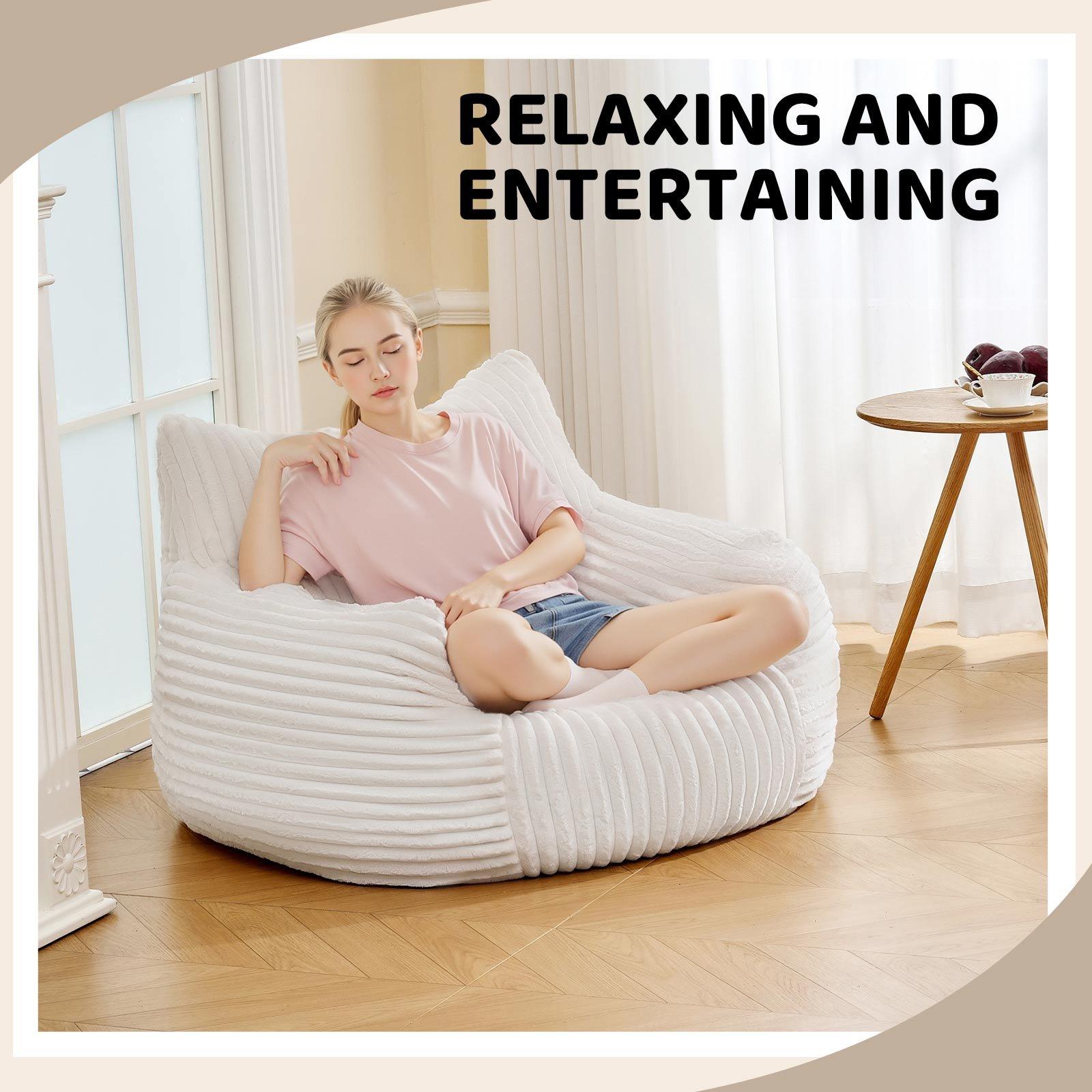 Beige - Urban Meuble - Plush Corduroy Bean Bag Chair - 10