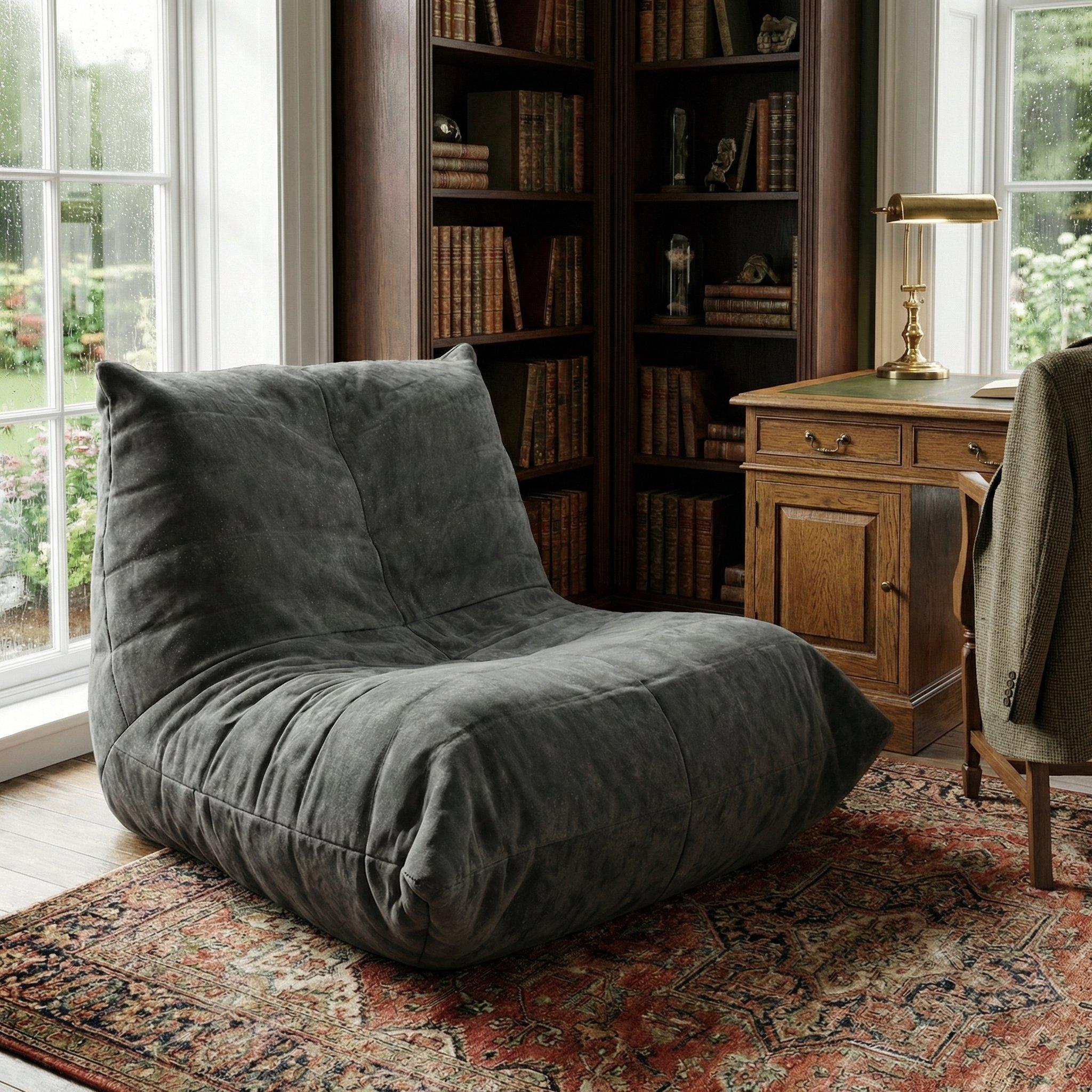 Grey - Urban Meuble - Luxury Chenille Bean Bag Lazy Sofa - 1