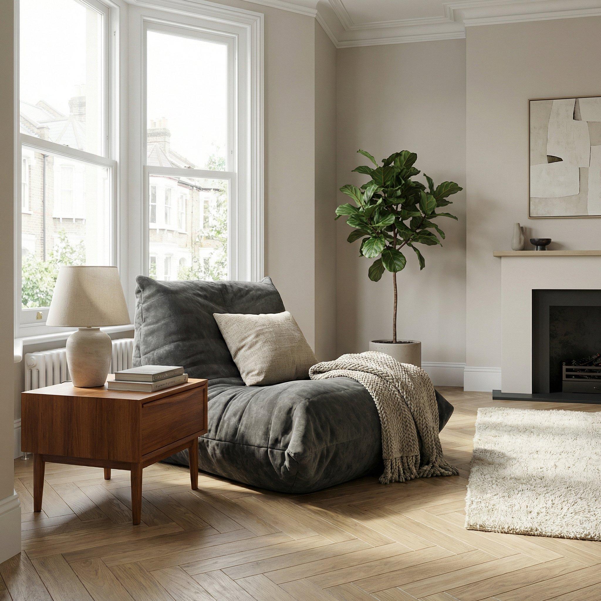 Grey - Urban Meuble - Luxury Chenille Bean Bag Lazy Sofa - 2