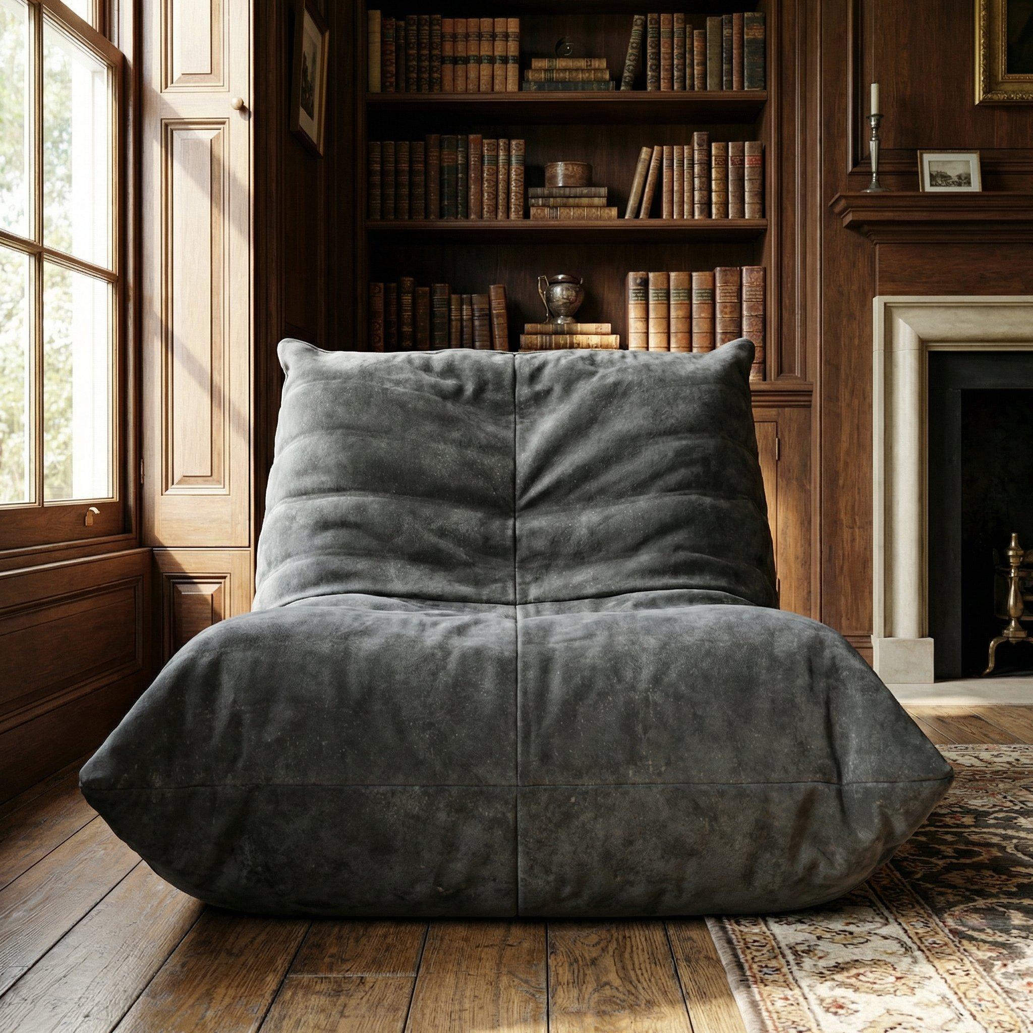 Grey - Urban Meuble - Luxury Chenille Bean Bag Lazy Sofa - 3