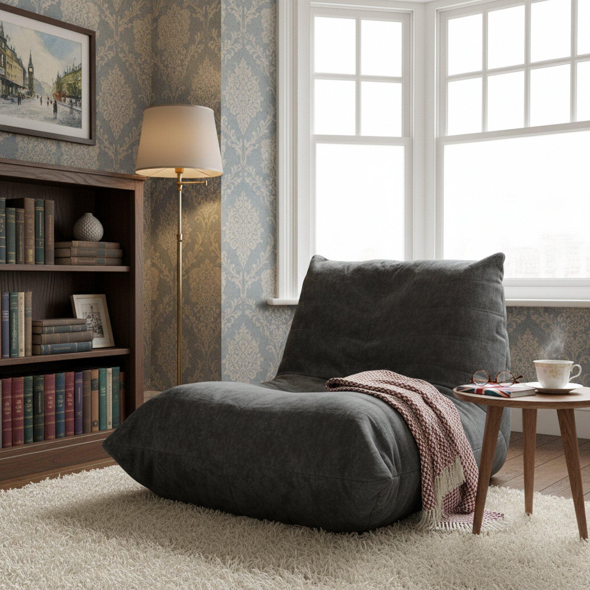 Grey - Urban Meuble - Luxury Chenille Bean Bag Lazy Sofa - 4