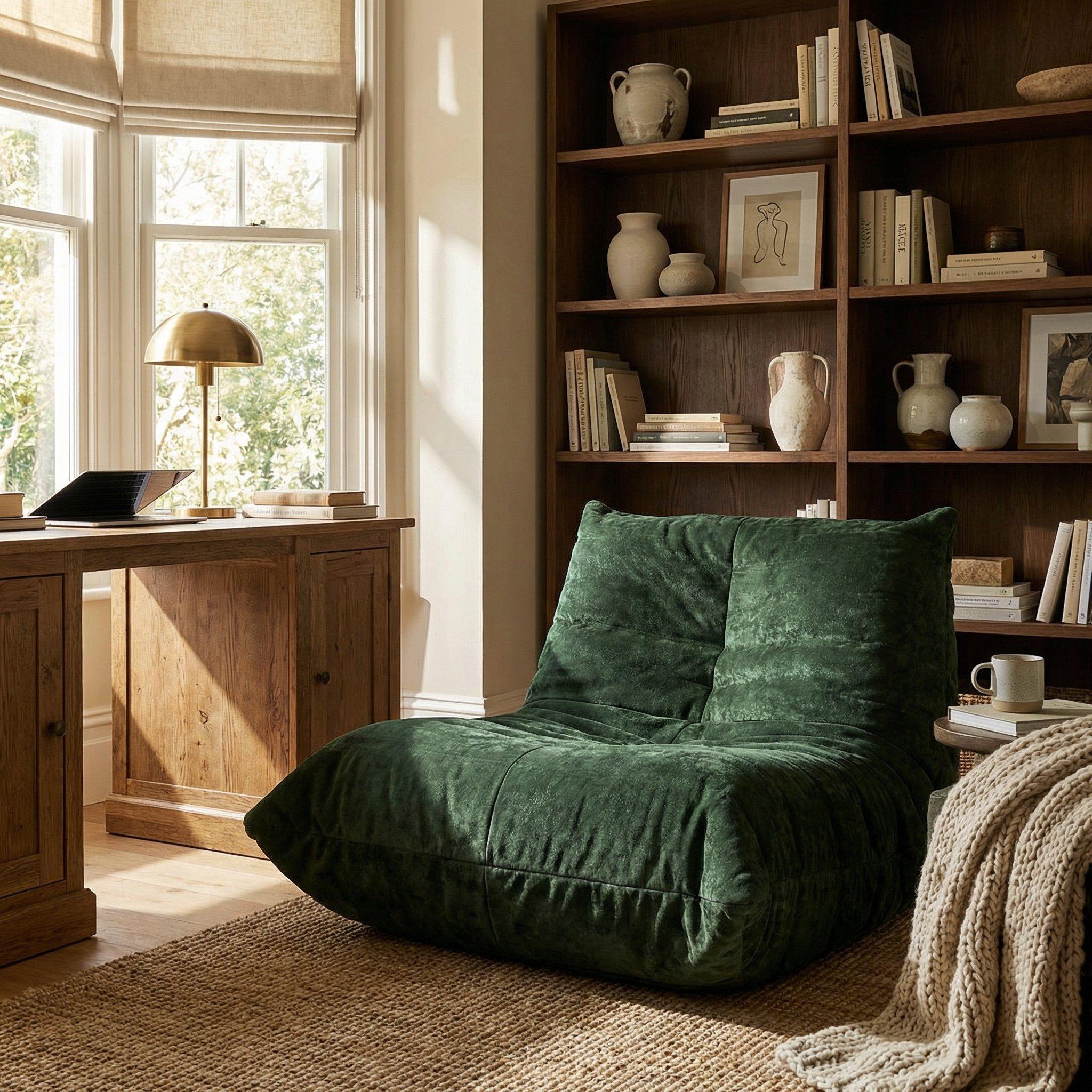 Green - Urban Meuble - Luxury Chenille Bean Bag Lazy Sofa - 4