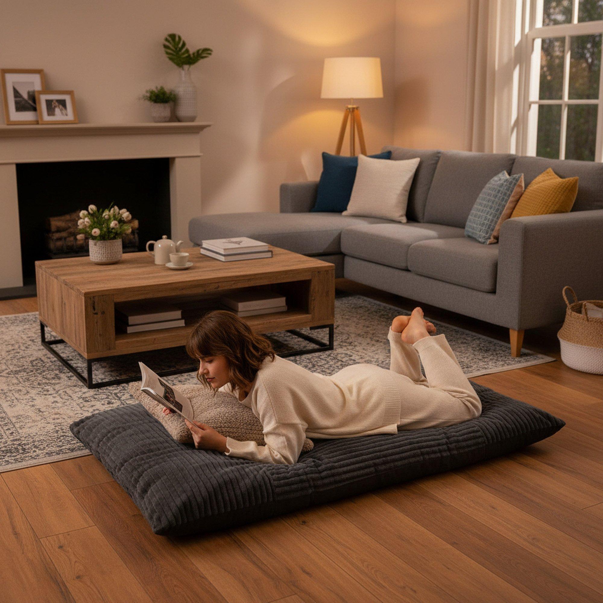 Dark Grey - Urban Meuble - Convertible Memory Foam Bean Bag Lounger - 3