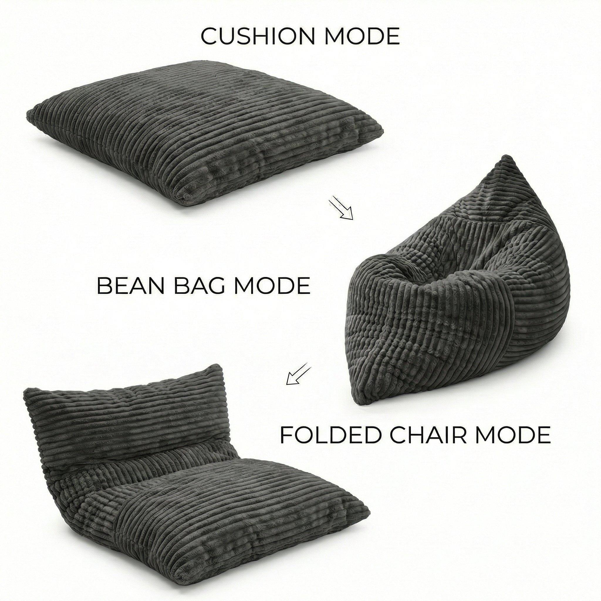 Dark Grey - Urban Meuble - Convertible Memory Foam Bean Bag Lounger - 5