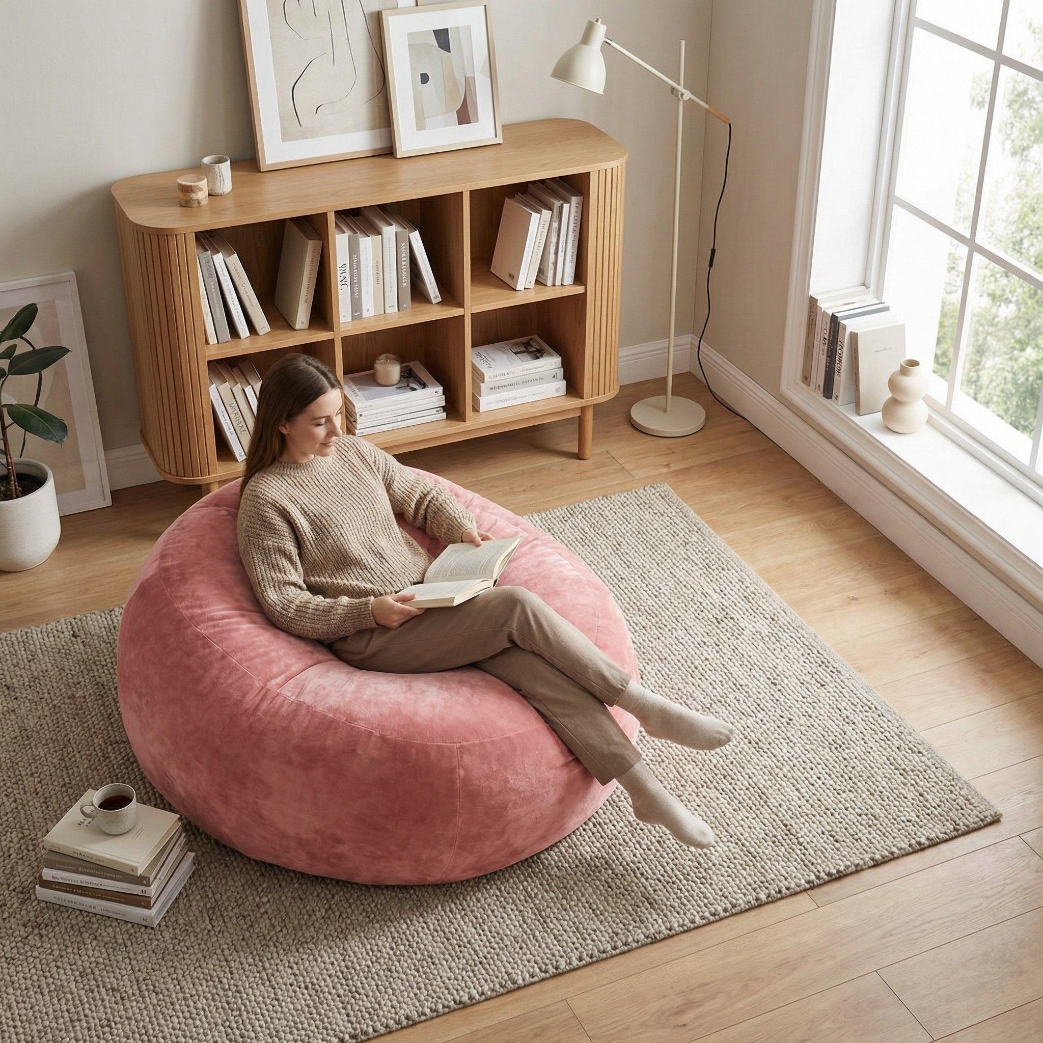 Pink - Urban Meuble - Modern Round Bean Bag Sofa Chair - 3