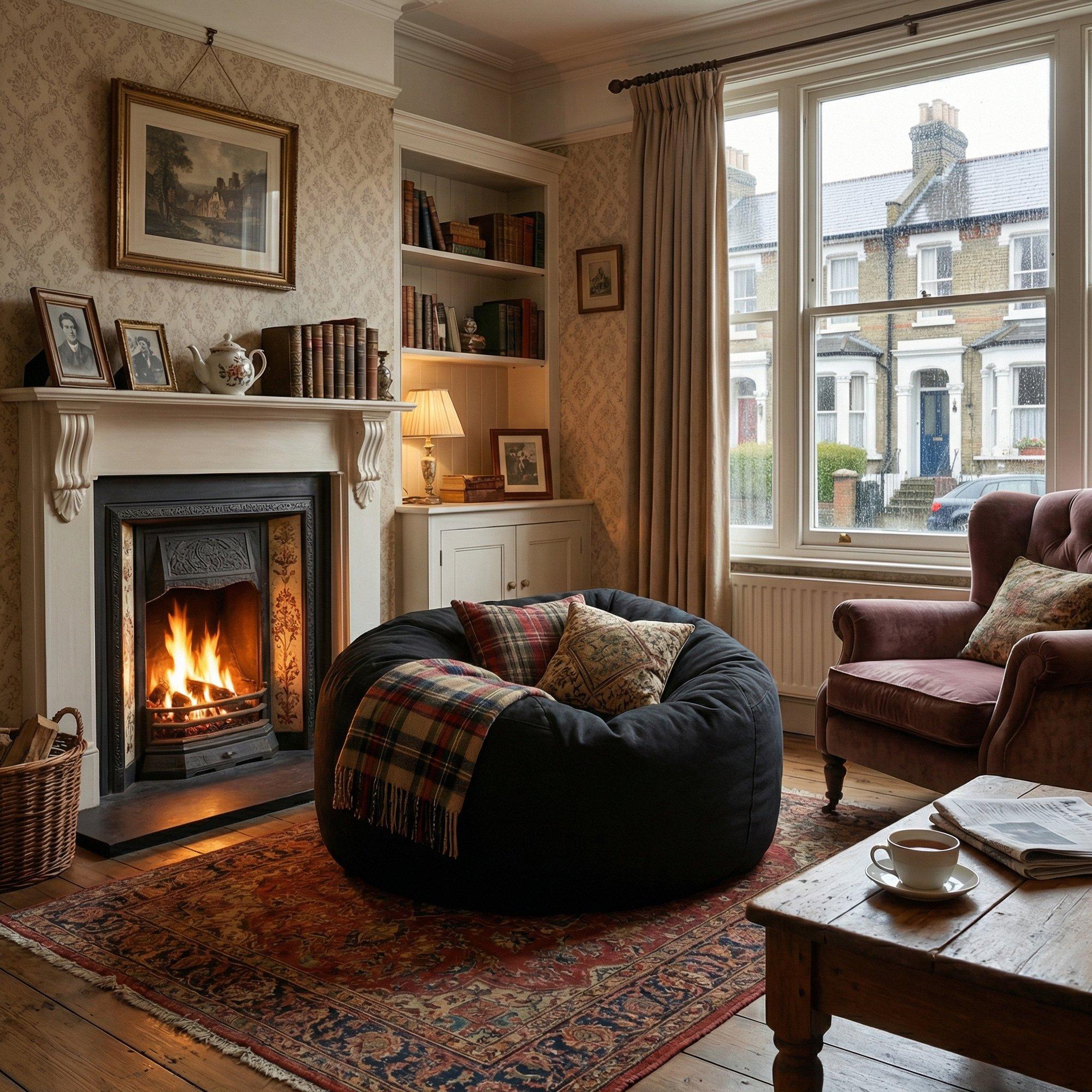 Black - Urban Meuble - Modern Round Bean Bag Sofa Chair - 2