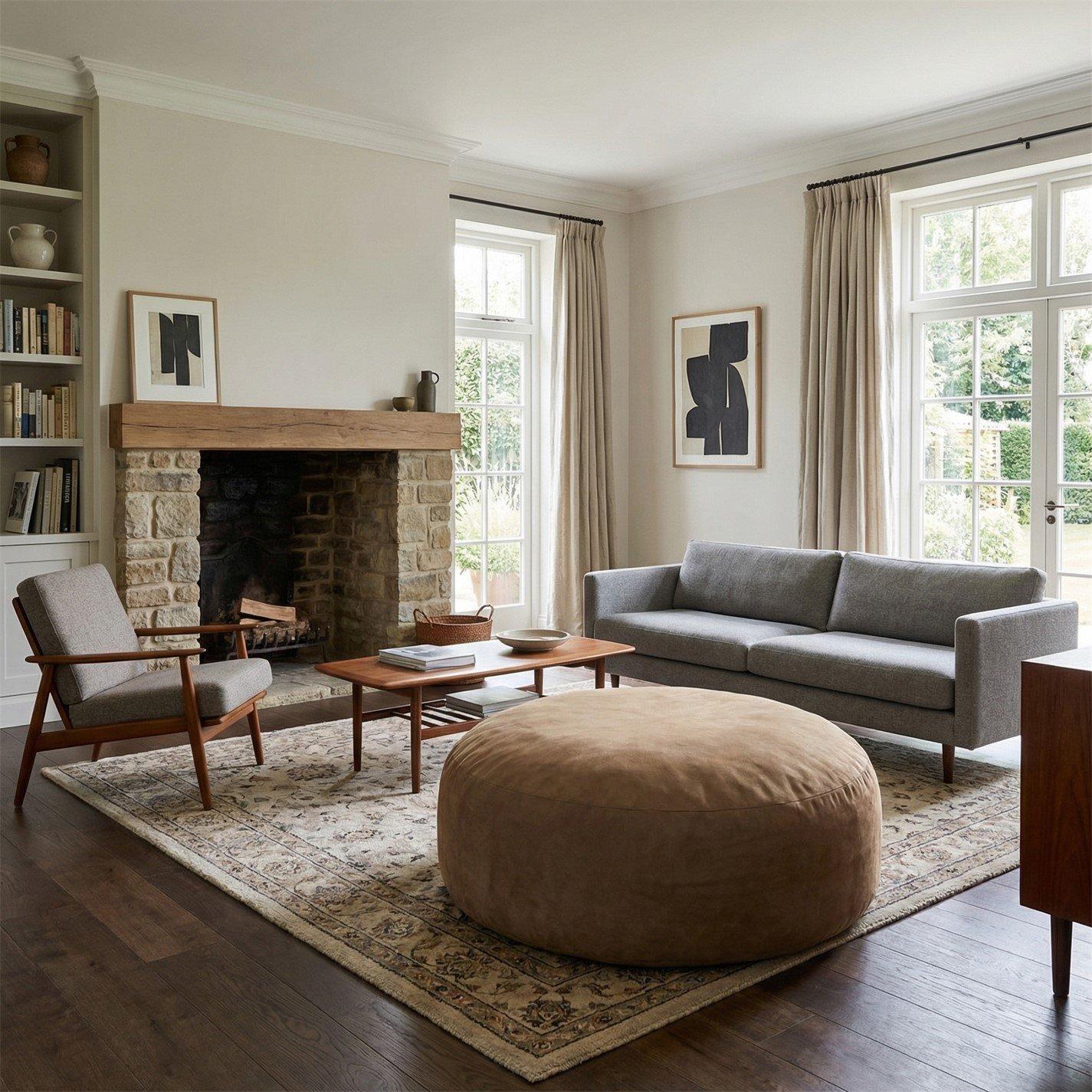 Urban Meuble  Modern Round Bean Bag Sofa Chair - Coffee