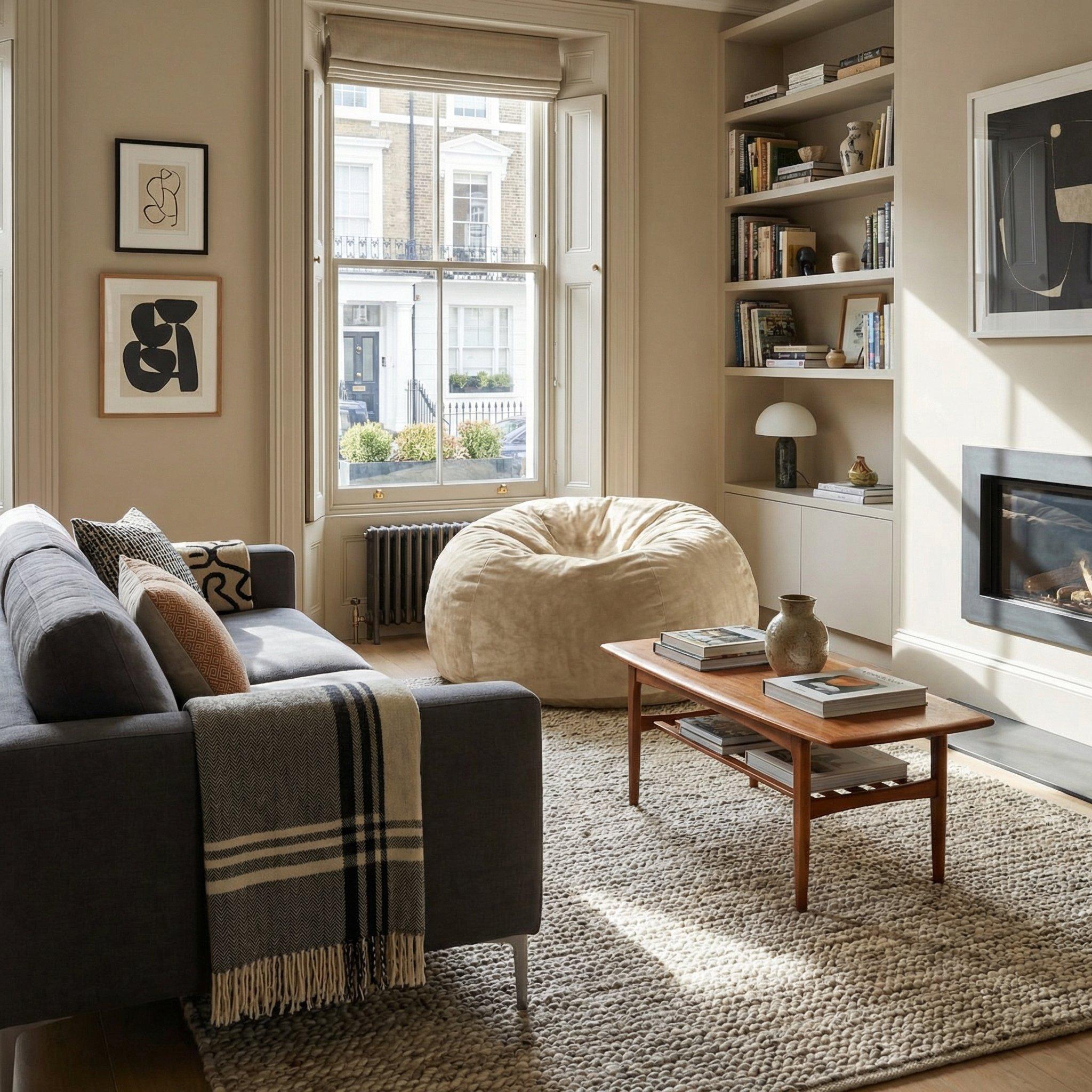 Beige - Urban Meuble - Modern Round Bean Bag Sofa Chair - 3