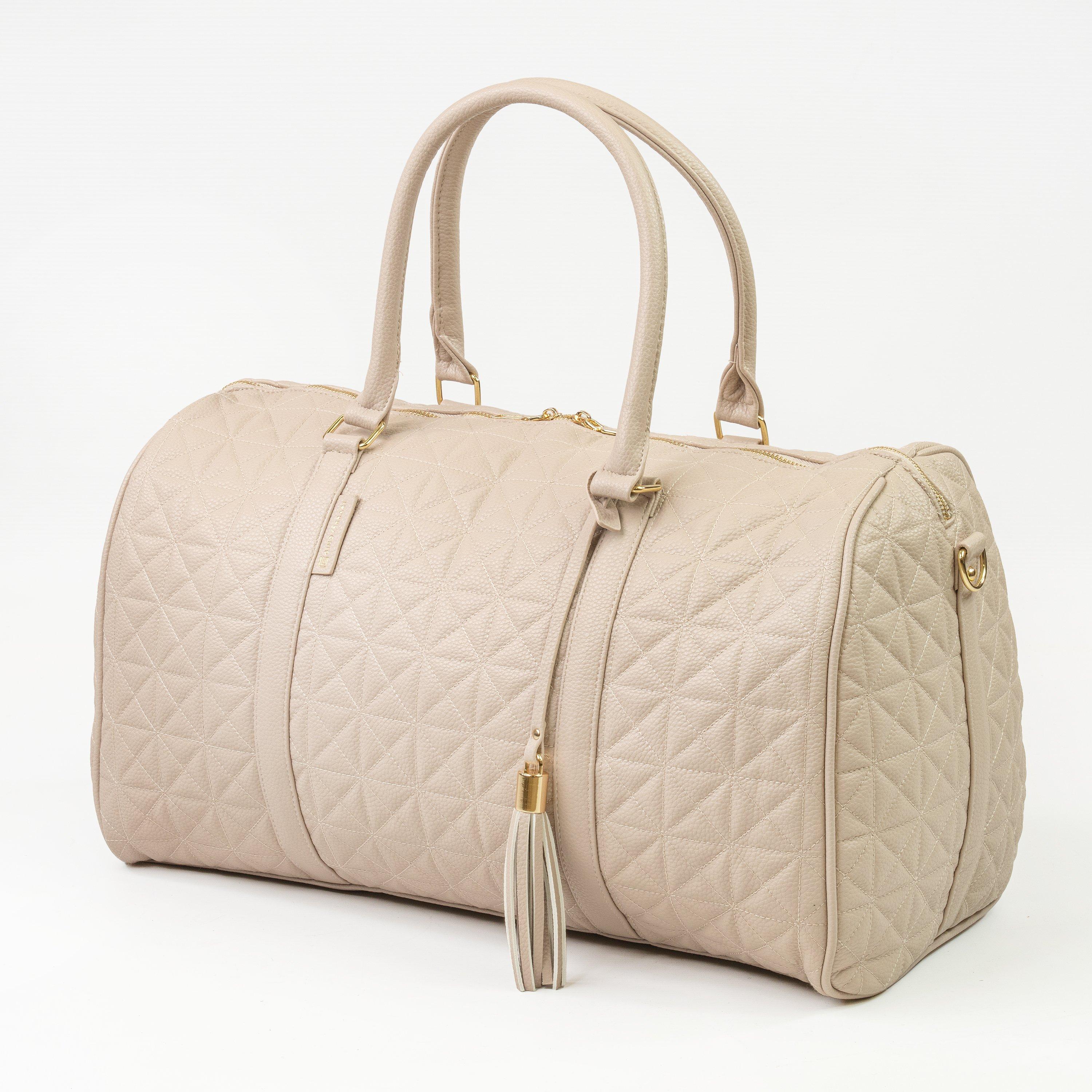 Gino Ferrari  Pisa Quilted Faux Leather Holdall Travel Bag - Beige Gfh003 - 36L