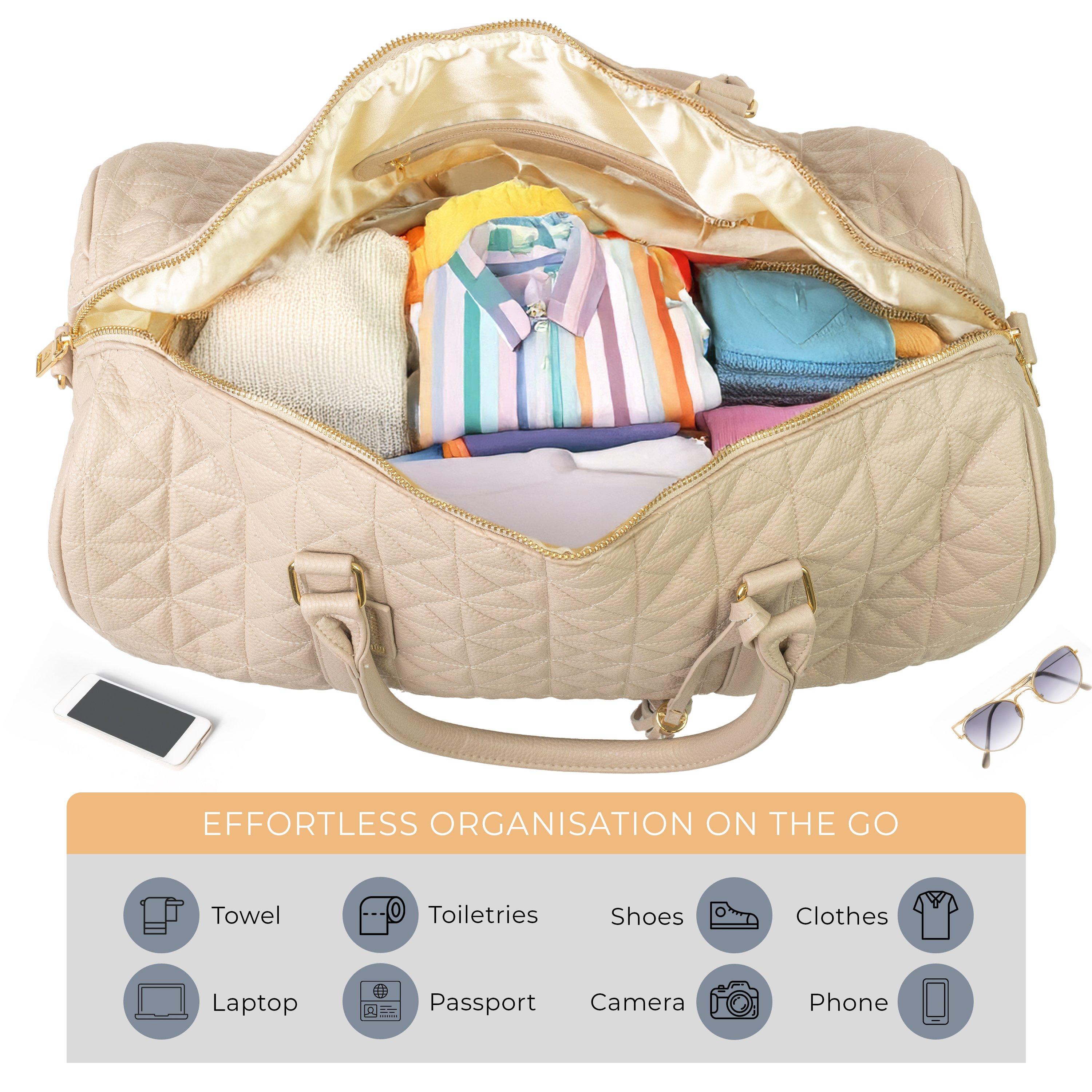 Beige Gfh003 - Gino Ferrari - Pisa Quilted Faux Leather Weekend & Travel Holdall - 5