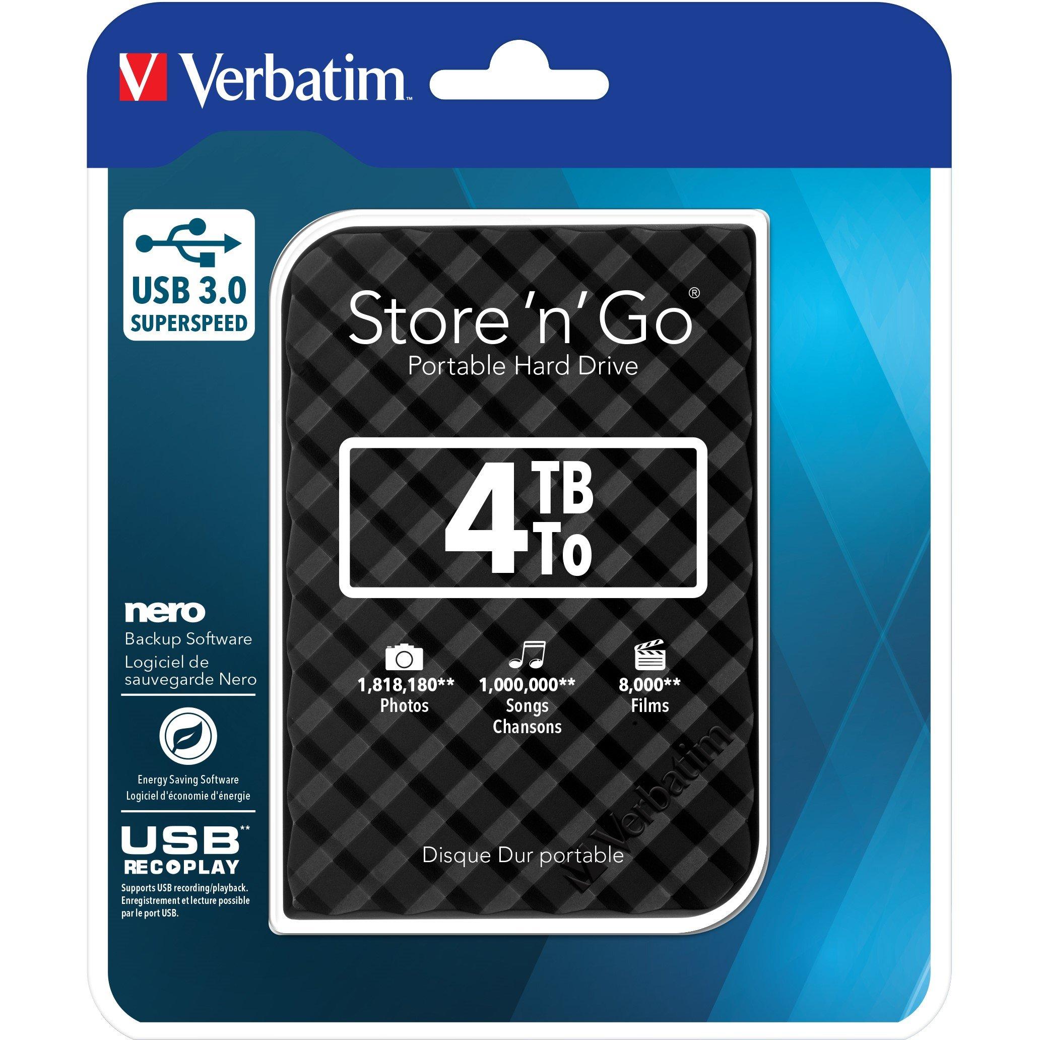 Preto - Verbatim - Verbatim 53223 4TB Store n Go USB 3.0 Portable Hard Drive - Black - 1