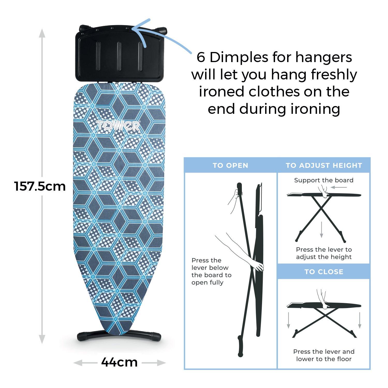 Blue - Tower - T873001BLK Geo Pro Oversize Ironing Board - 6