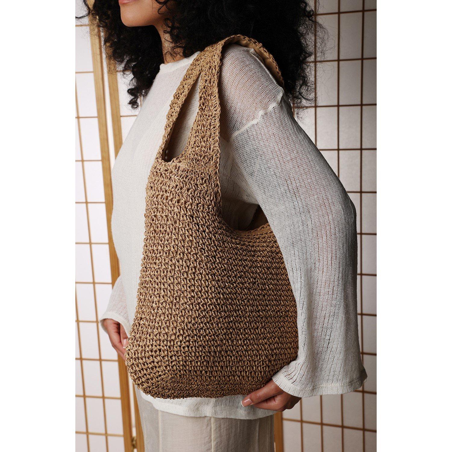 Brown - Wheres That From - Where’s Slouchy Raffia Shoulder Bag - 1