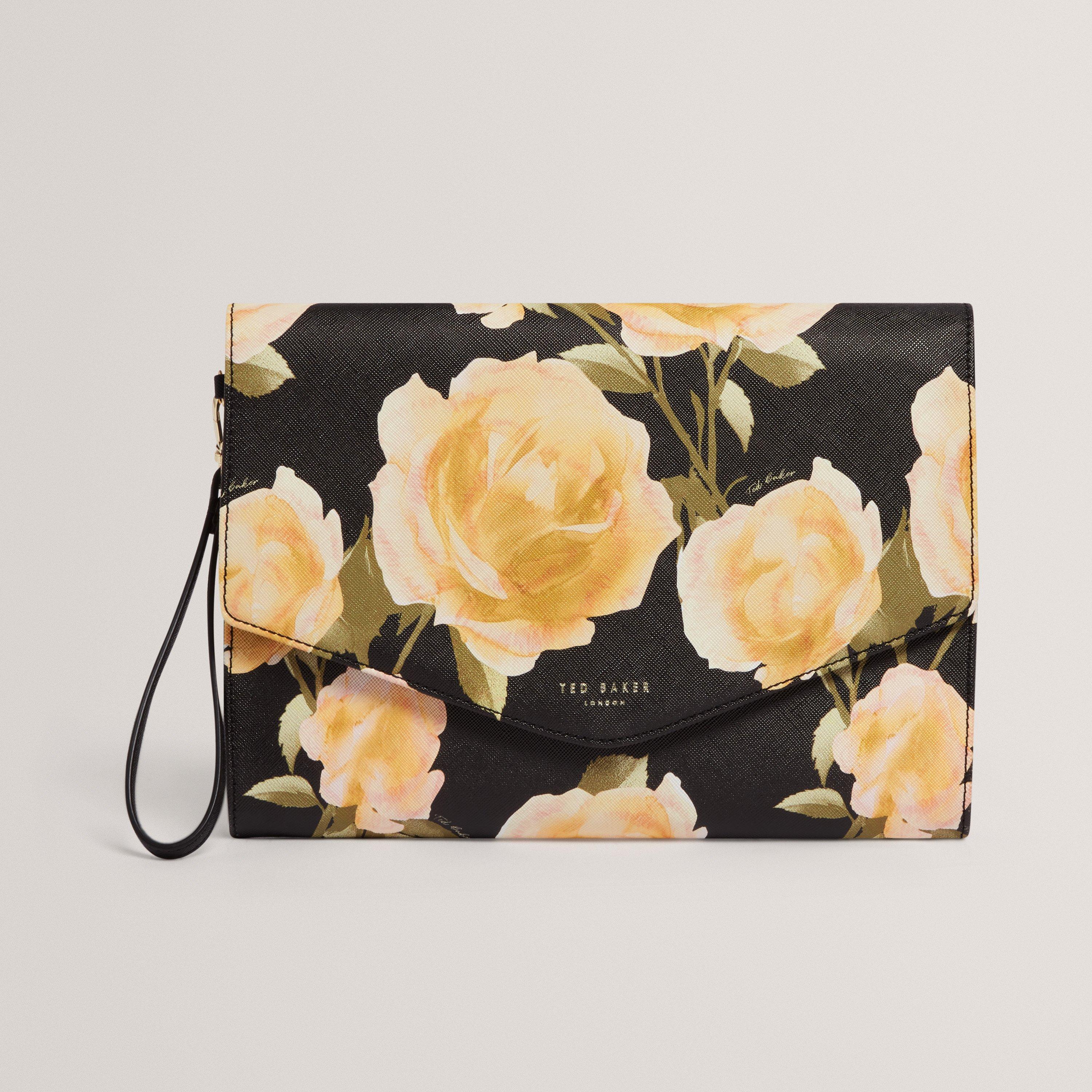 Ted Baker Women's Yellow Rose Print Envelope Clutch Bag - Black