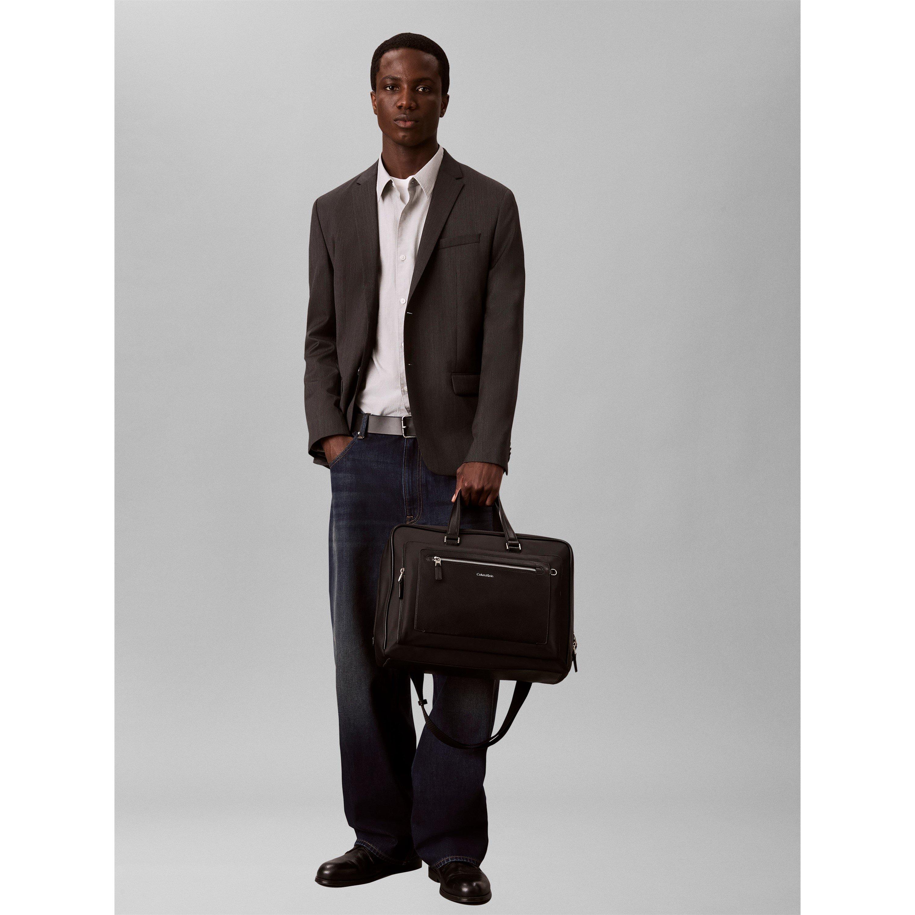 Black - Calvin Klein - Men's Raised Slim Commuter Laptop Bag - 2